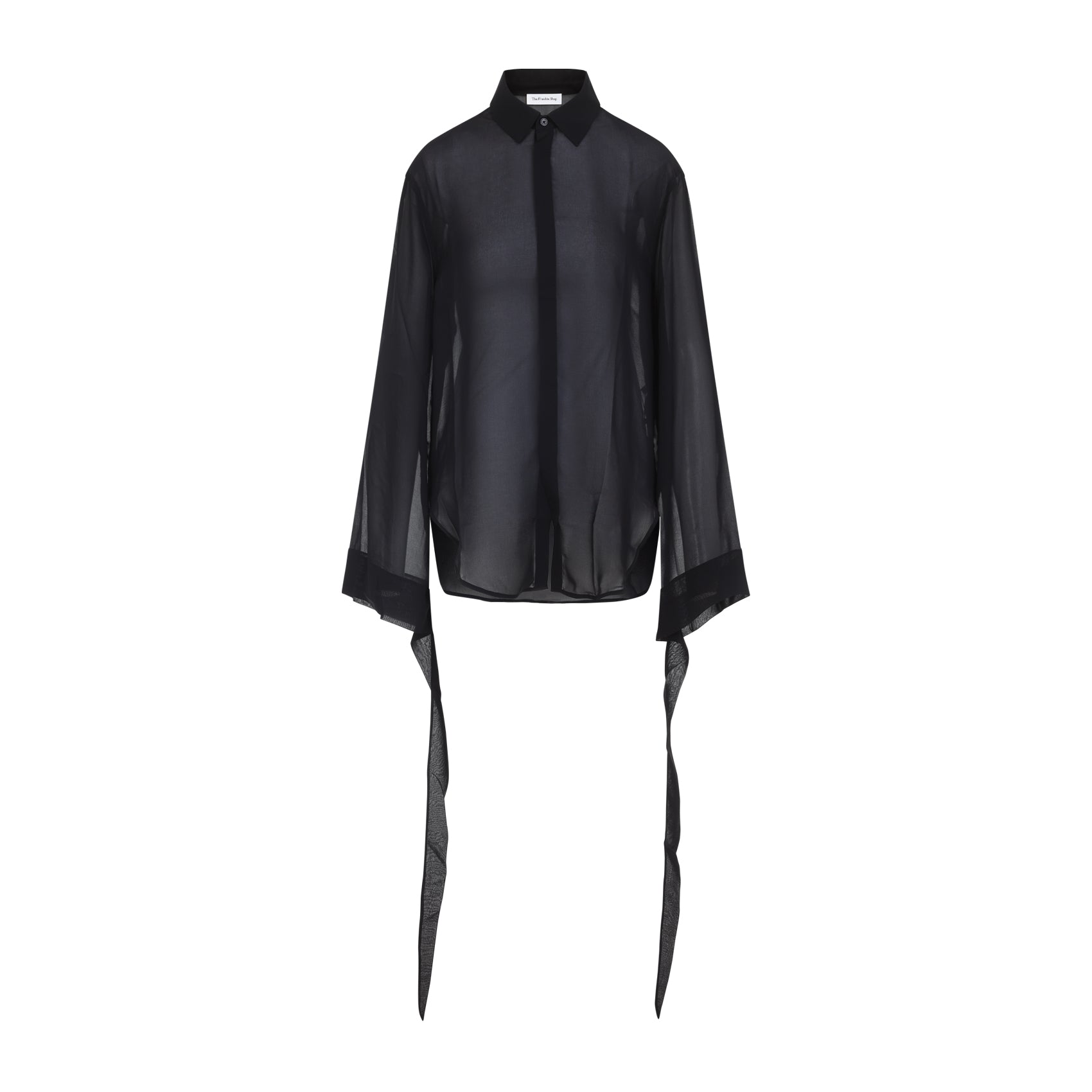 Sheer Long-Sleeved Shirt with Flowing Cuff Ties