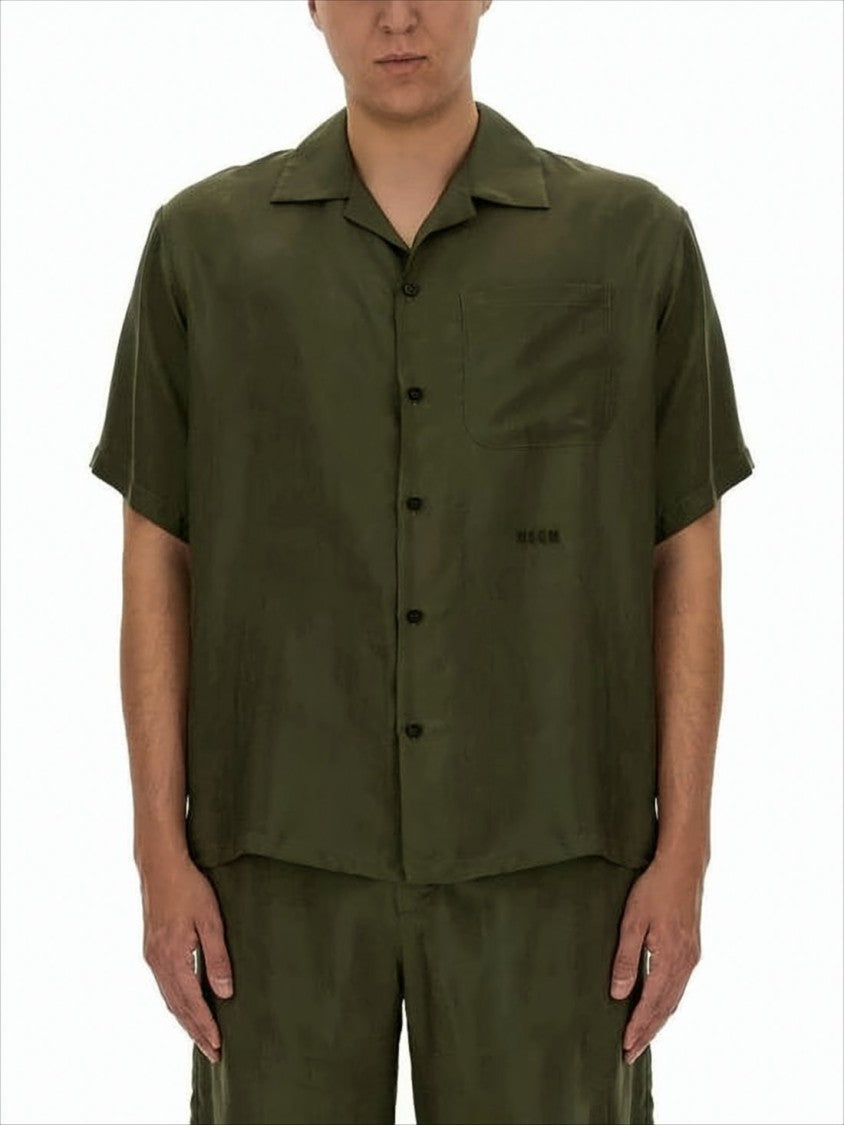 Short-Sleeve Cupro Shirt with Classic Collar