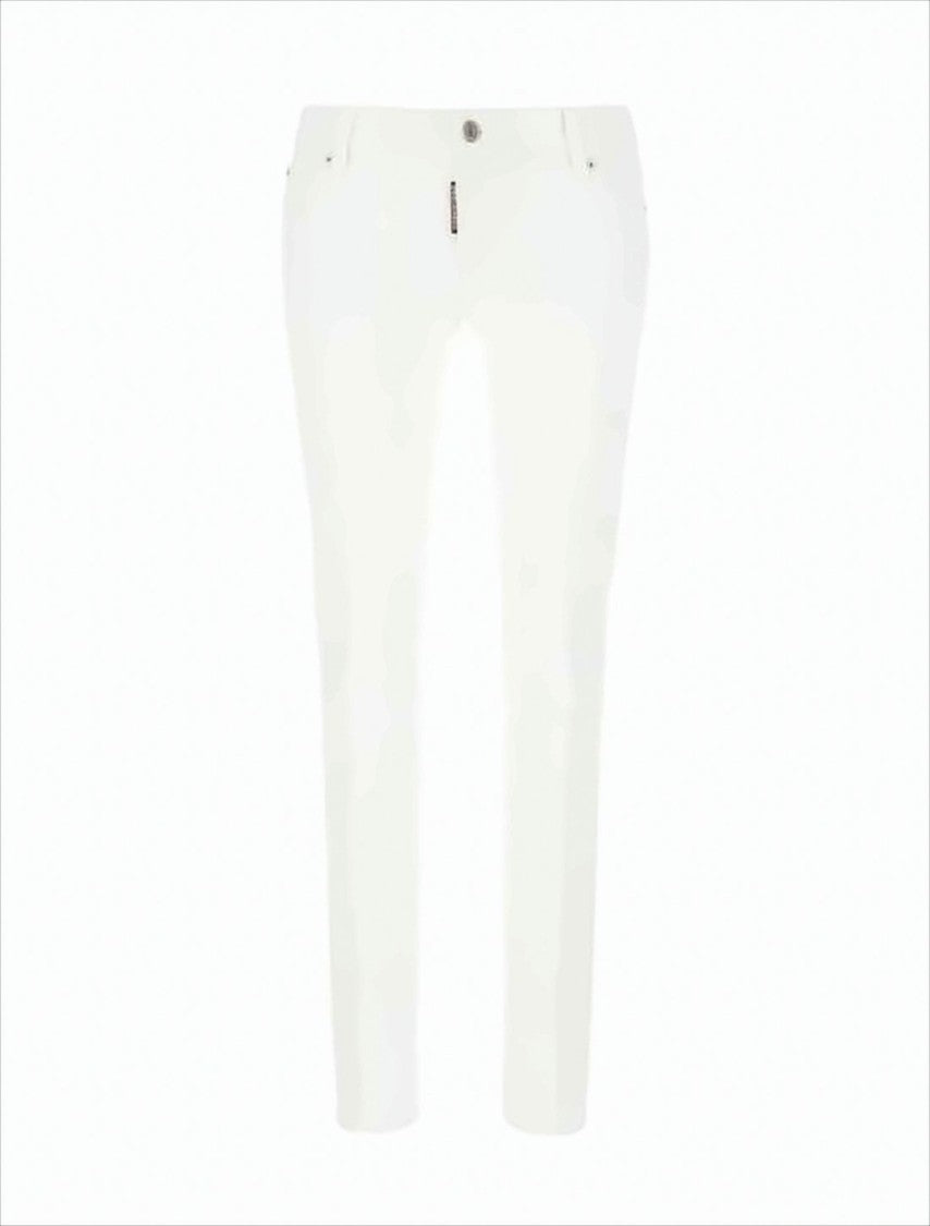 Slim-Fit White Denim Pants with Design