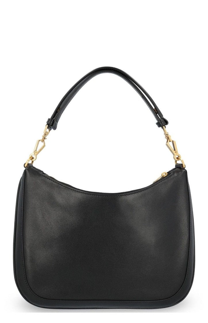 Curved Rectangular Shoulder Bag with Gold-tone Hardware