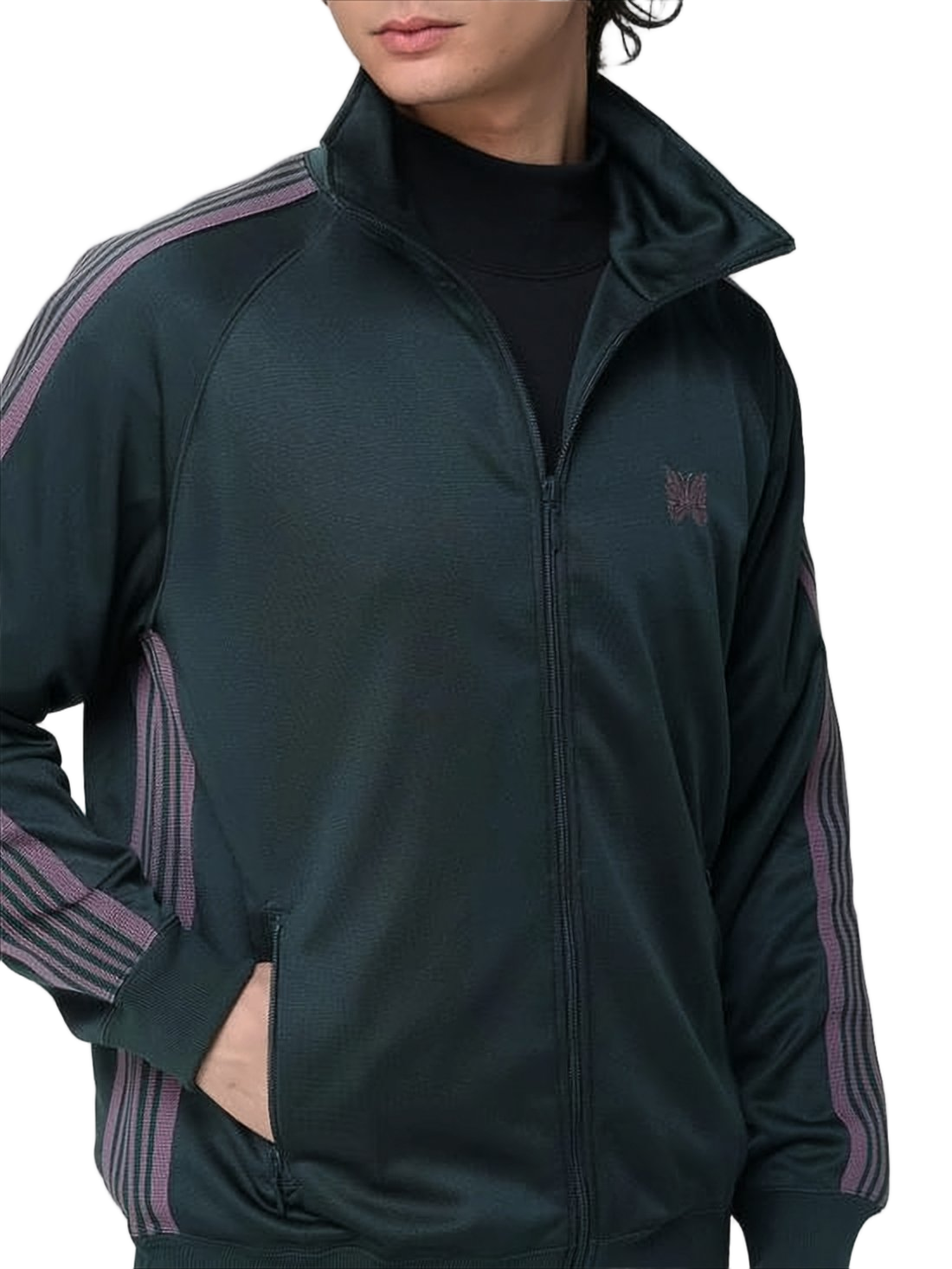 Green Polyester Track Jacket with Striped Detailing