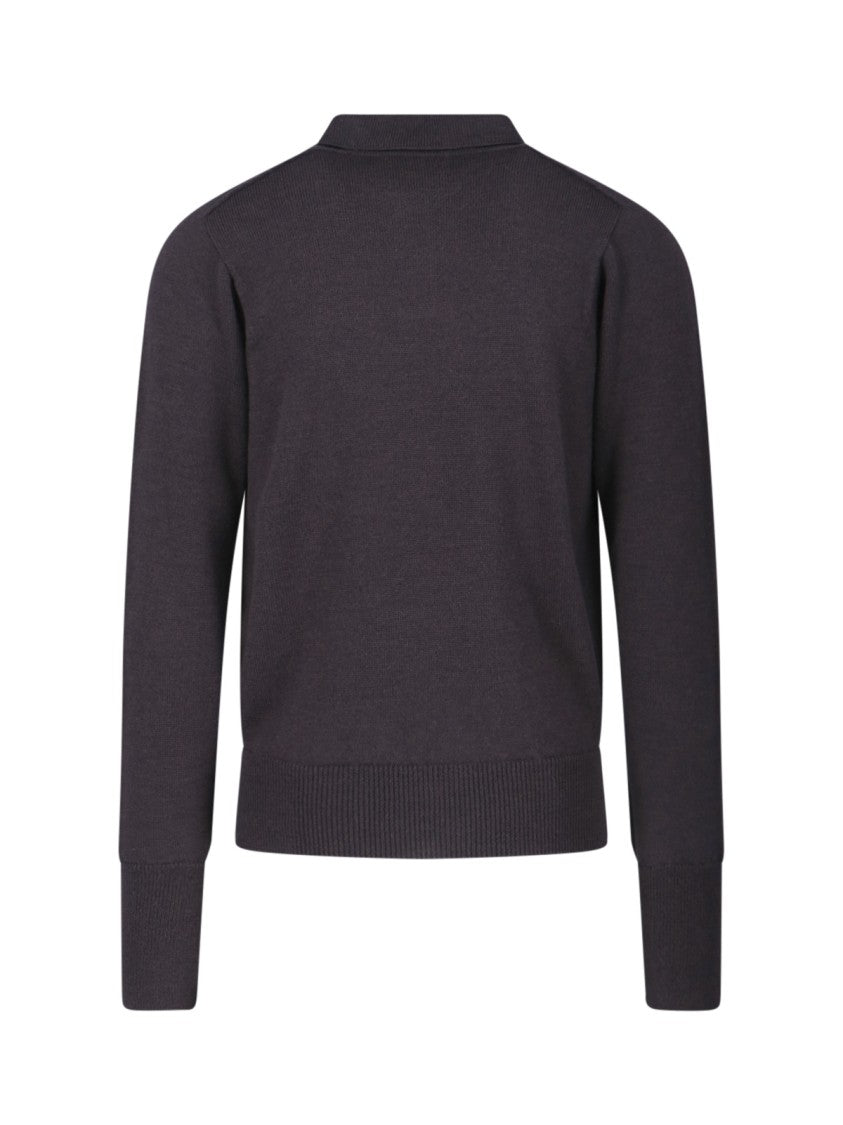Classic Brown Knit Sweater With Ribbed Cuffs And Hem
