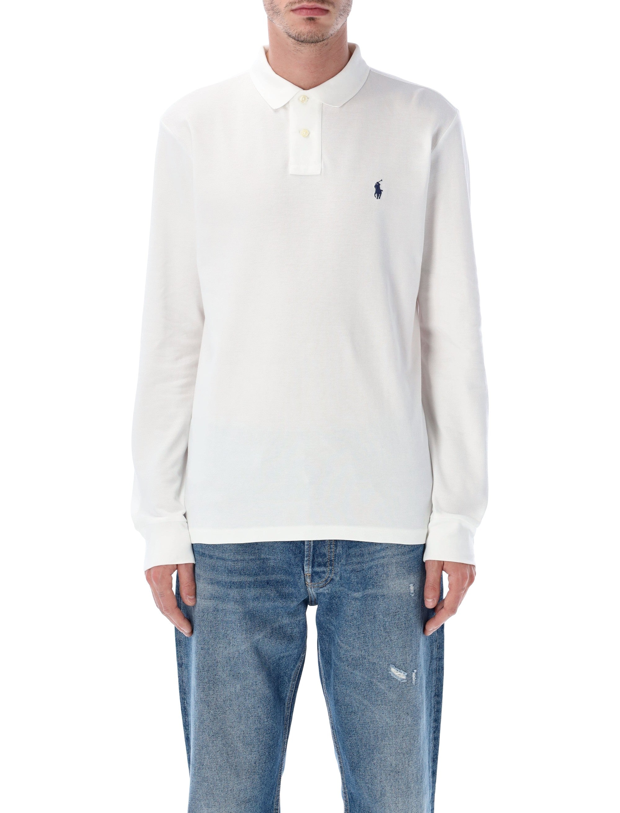 Long-Sleeve Cotton Piqué Polo Shirt Custom Slim-Fit
