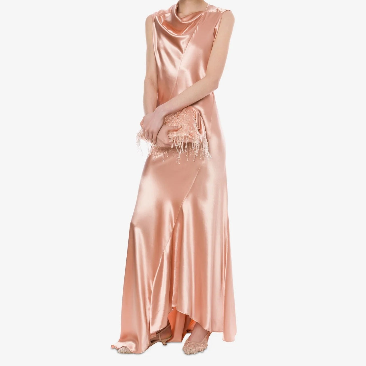 Long Satin Dress with Cowl Neckline