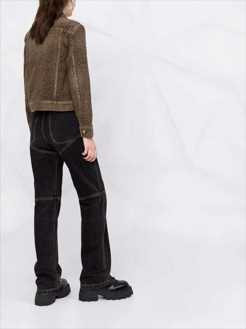 Cropped Denim Jacket with Subtle Leopard Print and Metallic Accents