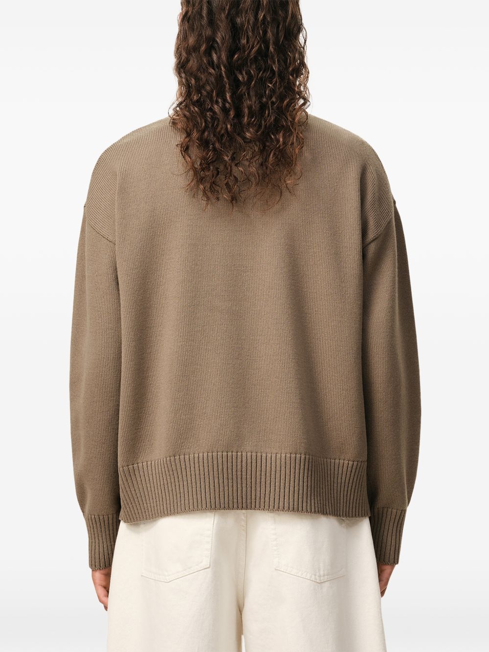 Taupe Beige Intarsia Knit Sweater
