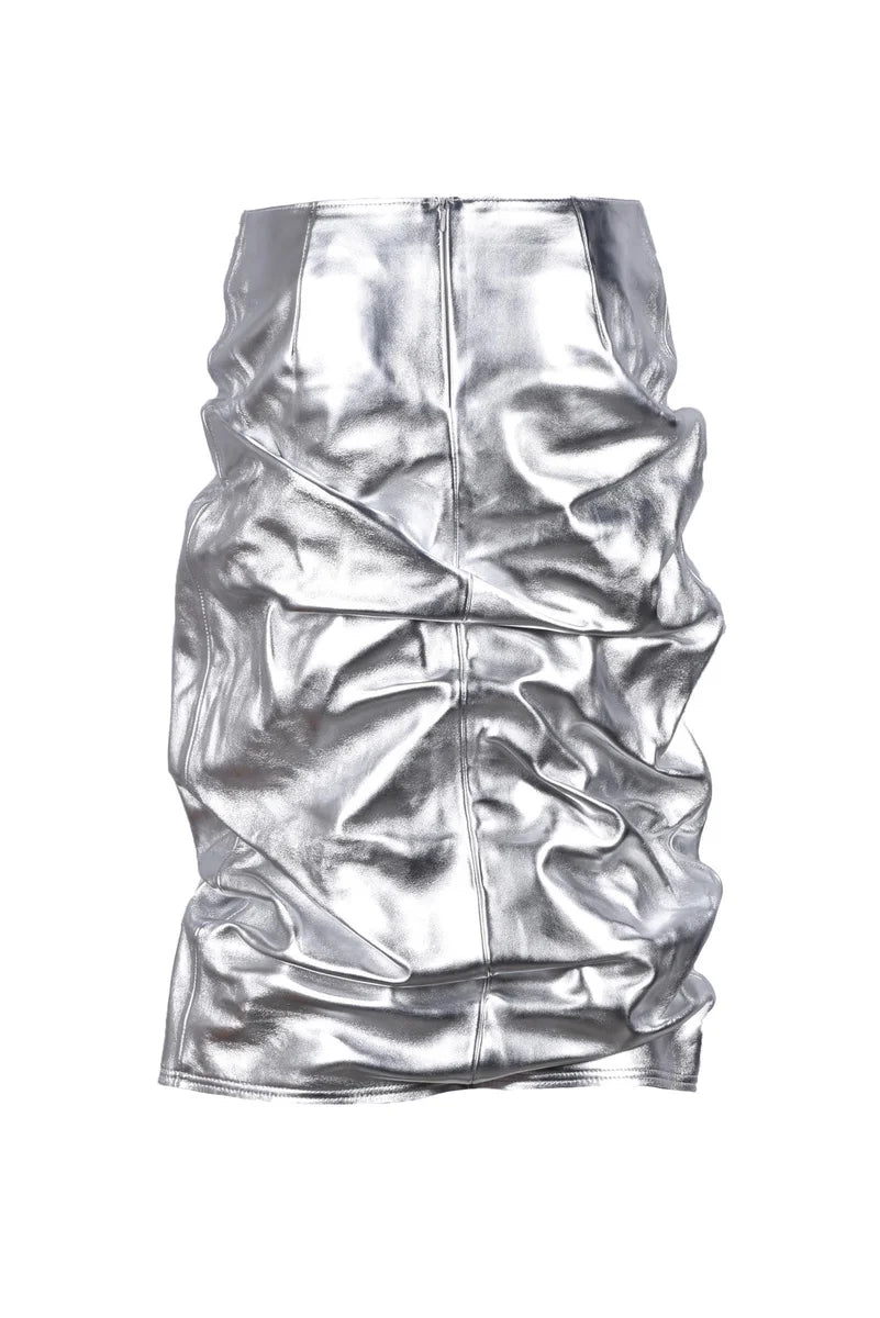Leather Midi Skirt - Silver
