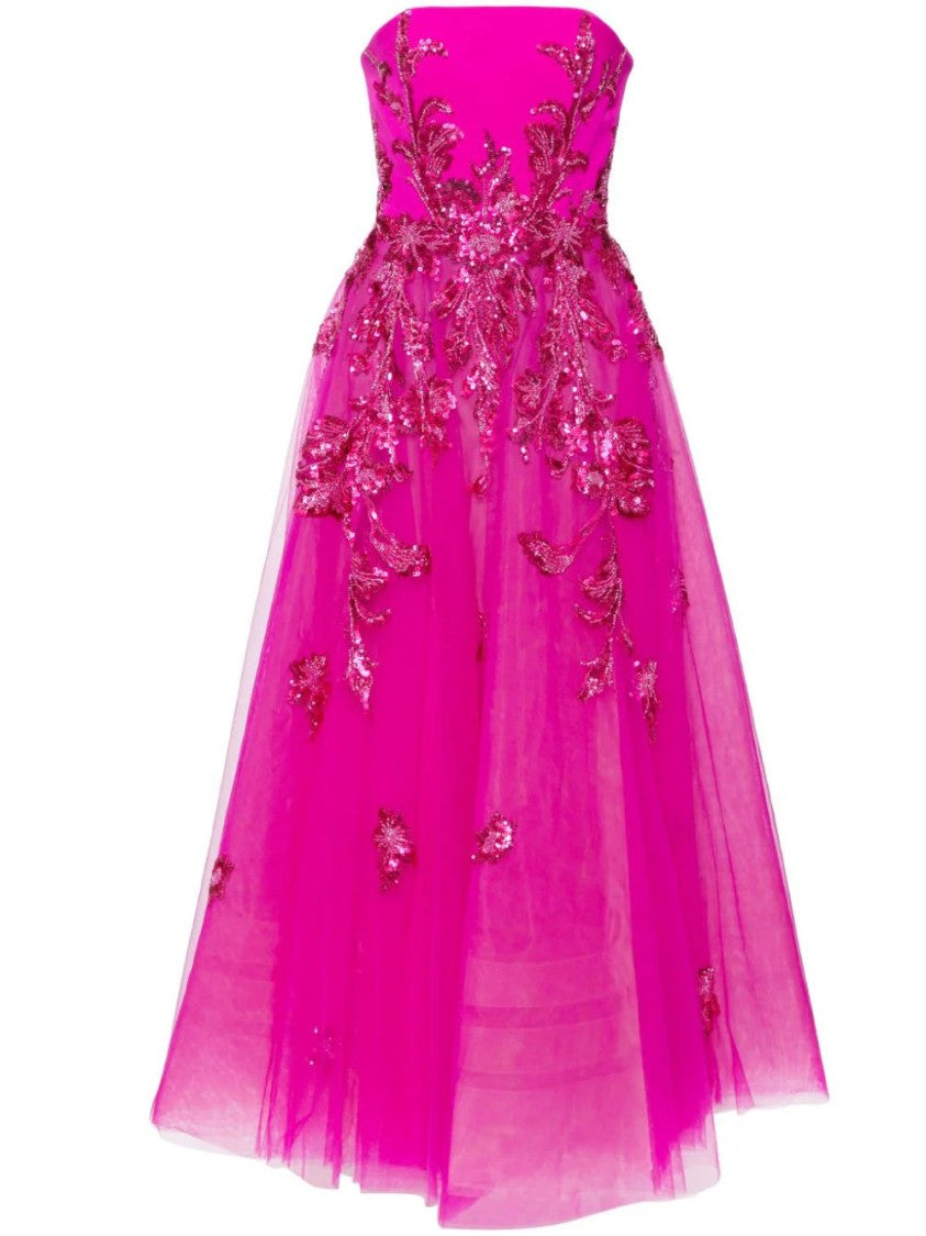 Tulle Beaded Dress With A Crepe Strapless Top