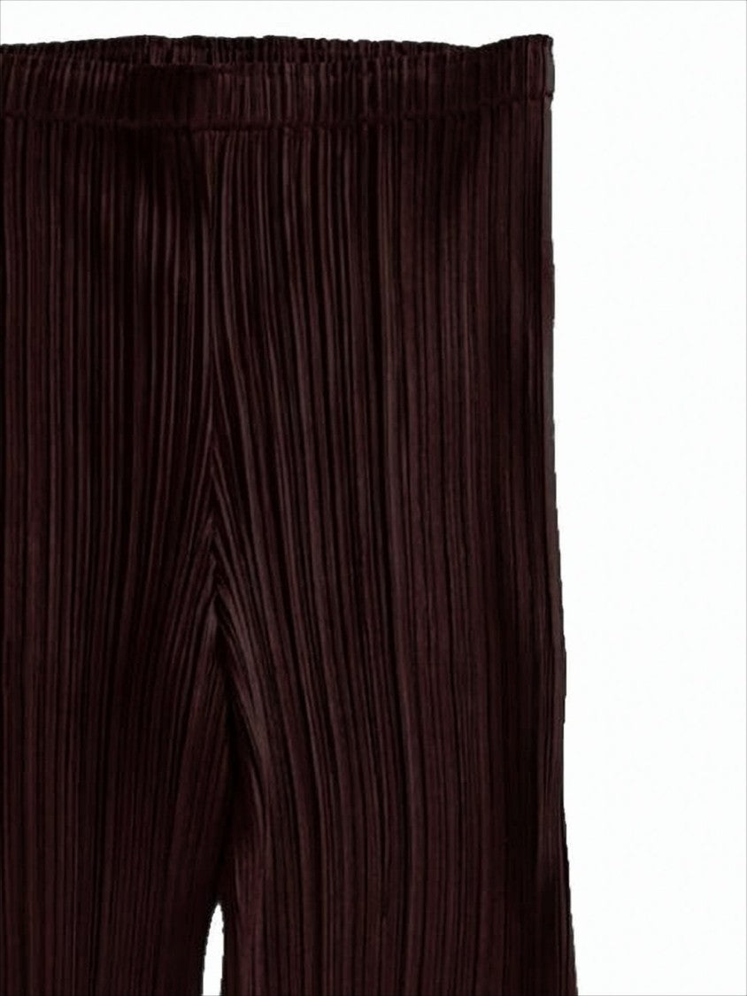 Pleated Texture Straight-Leg Pants with Elastic Waistband