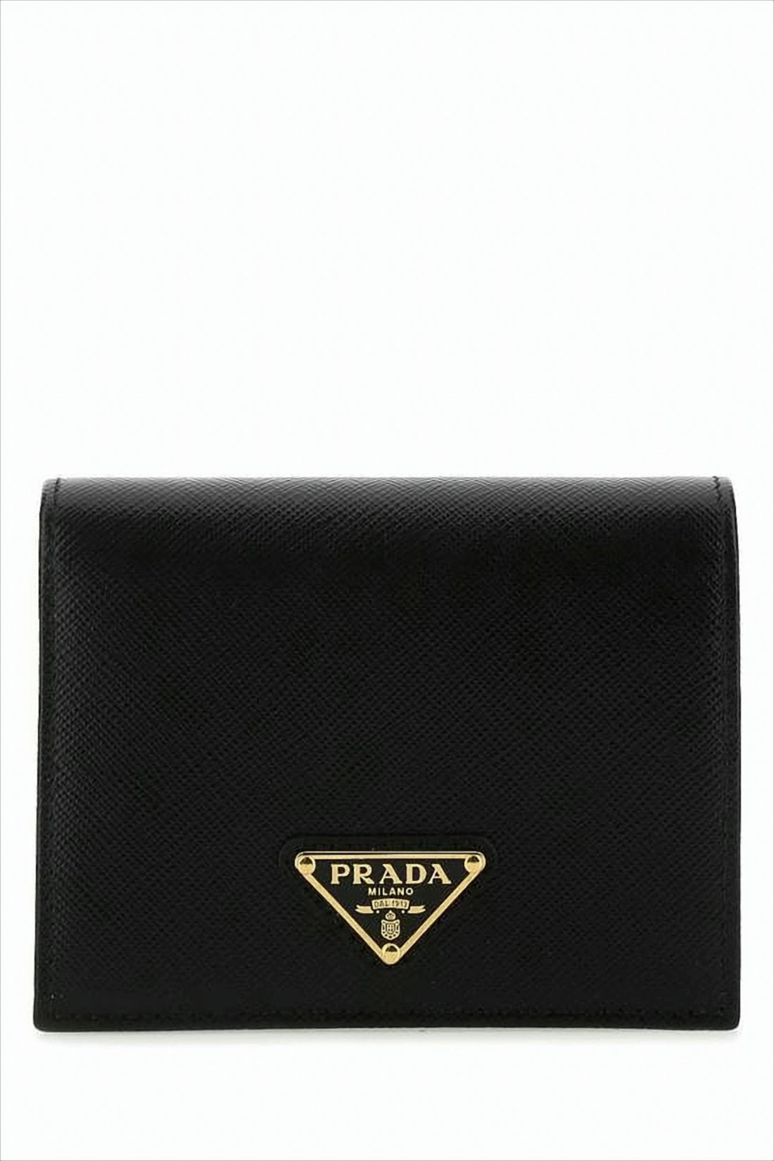 Textured Black Wallet with Triangular Logo Plaque