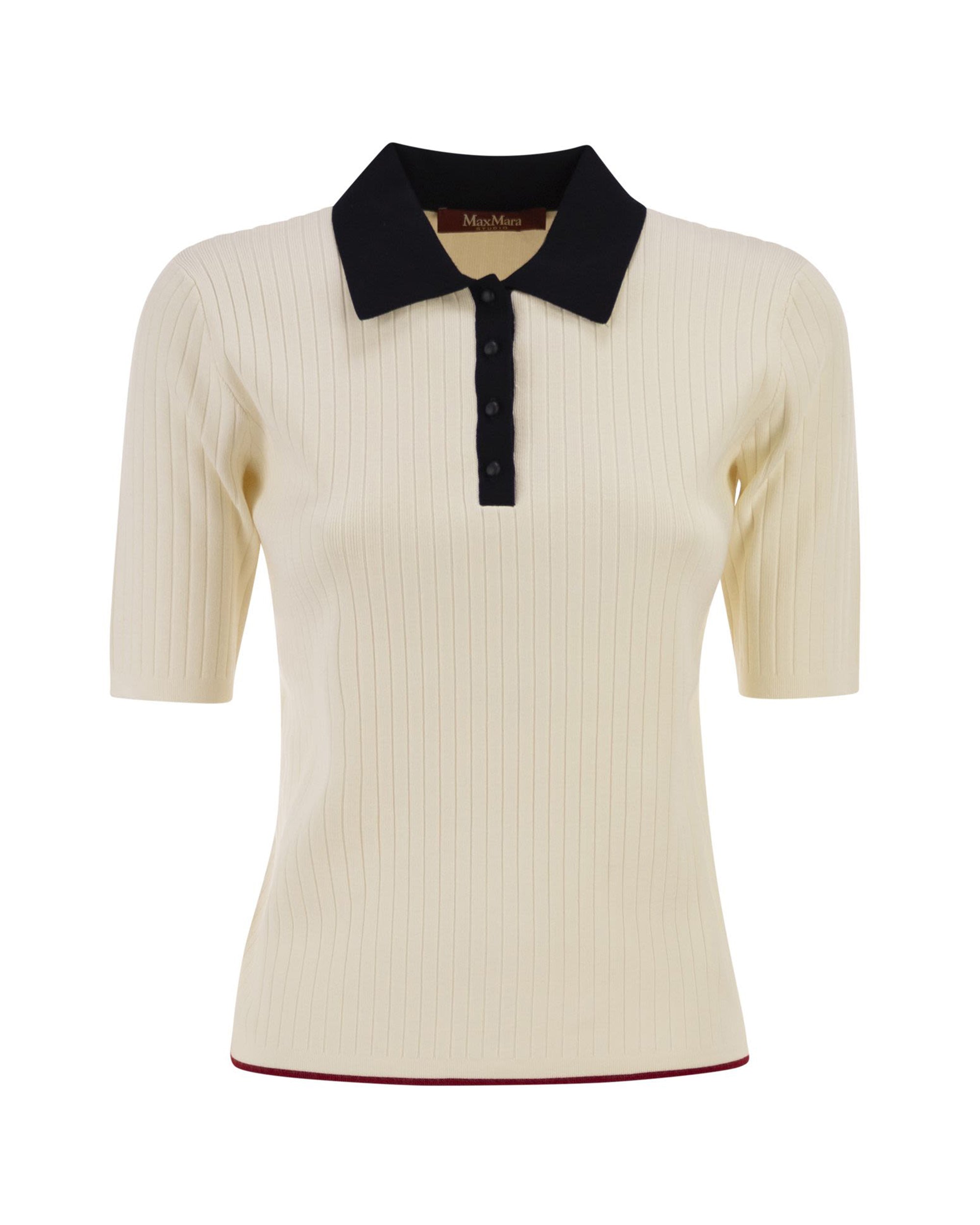 White And Blue Knit Polo Shirt