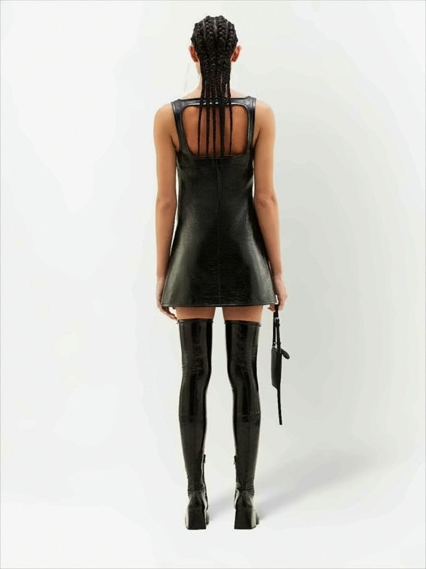 Structured Midi Dress With Subtle Sheen And Square Neckline