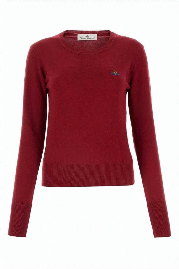 Burgundy Cashmere-Blend Sweater with Embroidered Detail