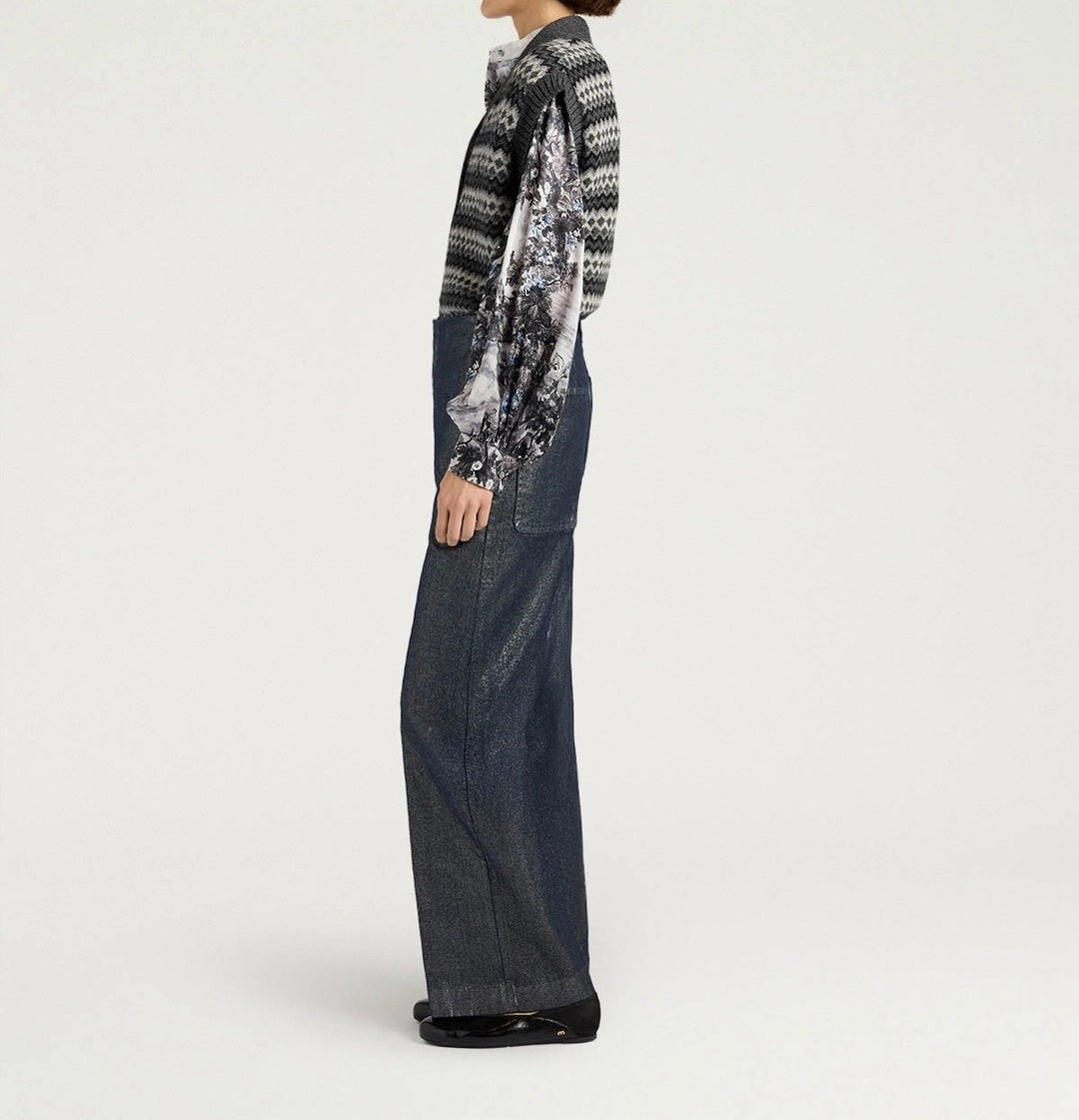 High-Waisted Flared Pants with Textured Finish