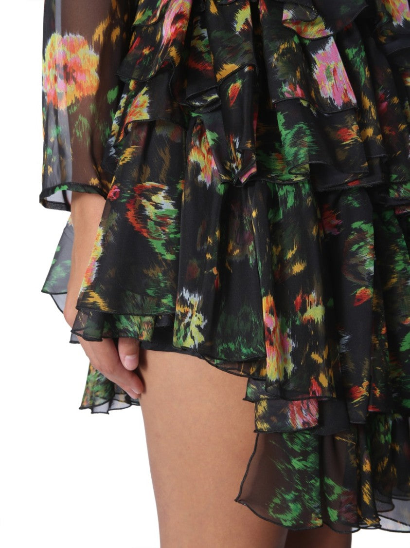 Asymmetrical Layered Ruffled Mini Dress