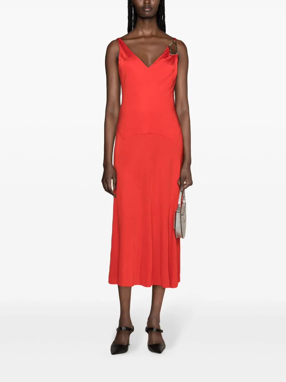 Red Abito Midi A-Line Viscose Dress