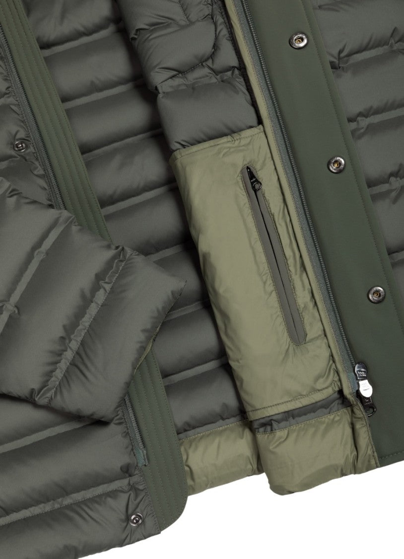Quilted Down Jacket with Stretch Inserts