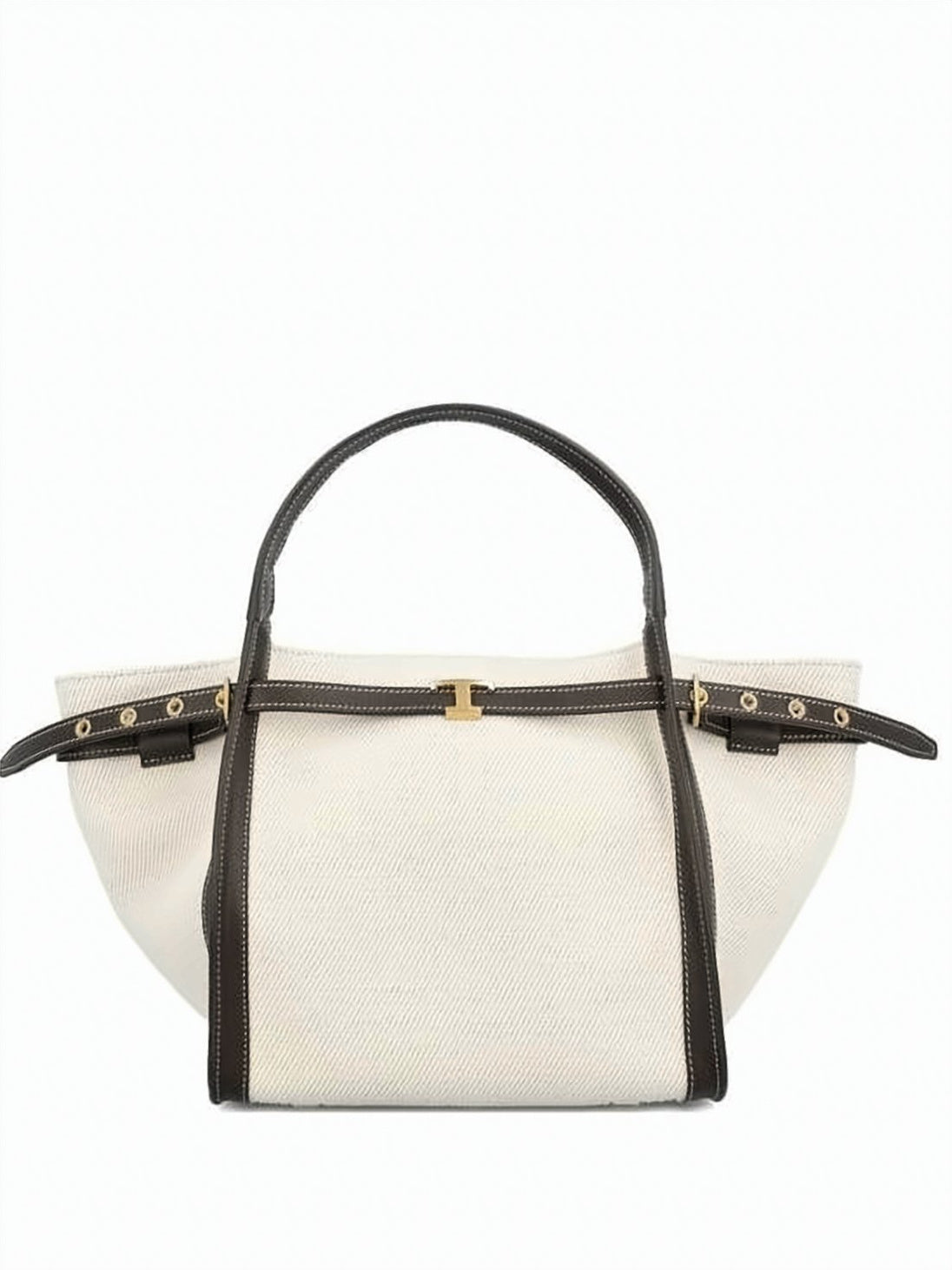 Cream Linen and Leather Shoulder Bag