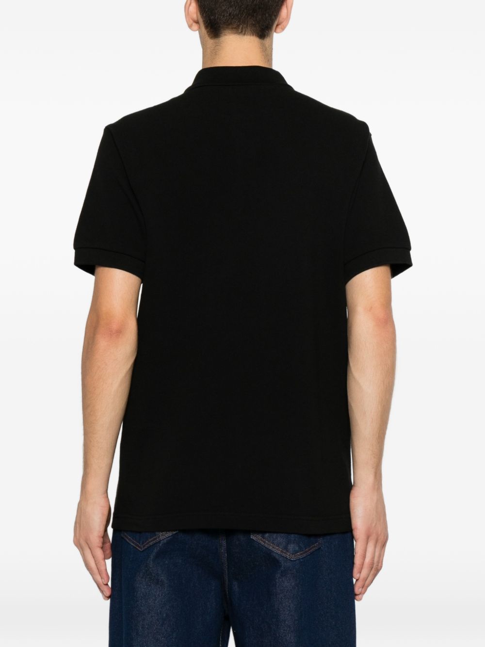 Black Cotton Piqué Embroidered Polo