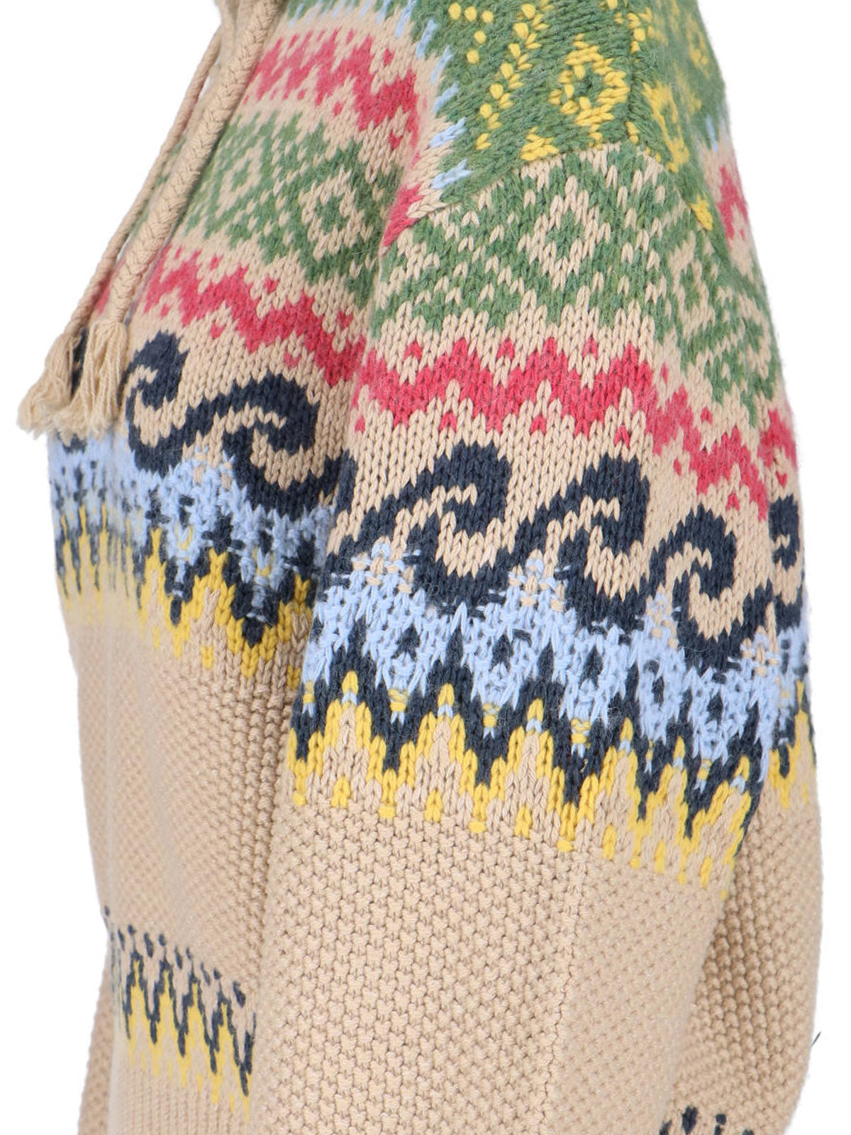 Beige Fair-Isle Lace-Up Sweater