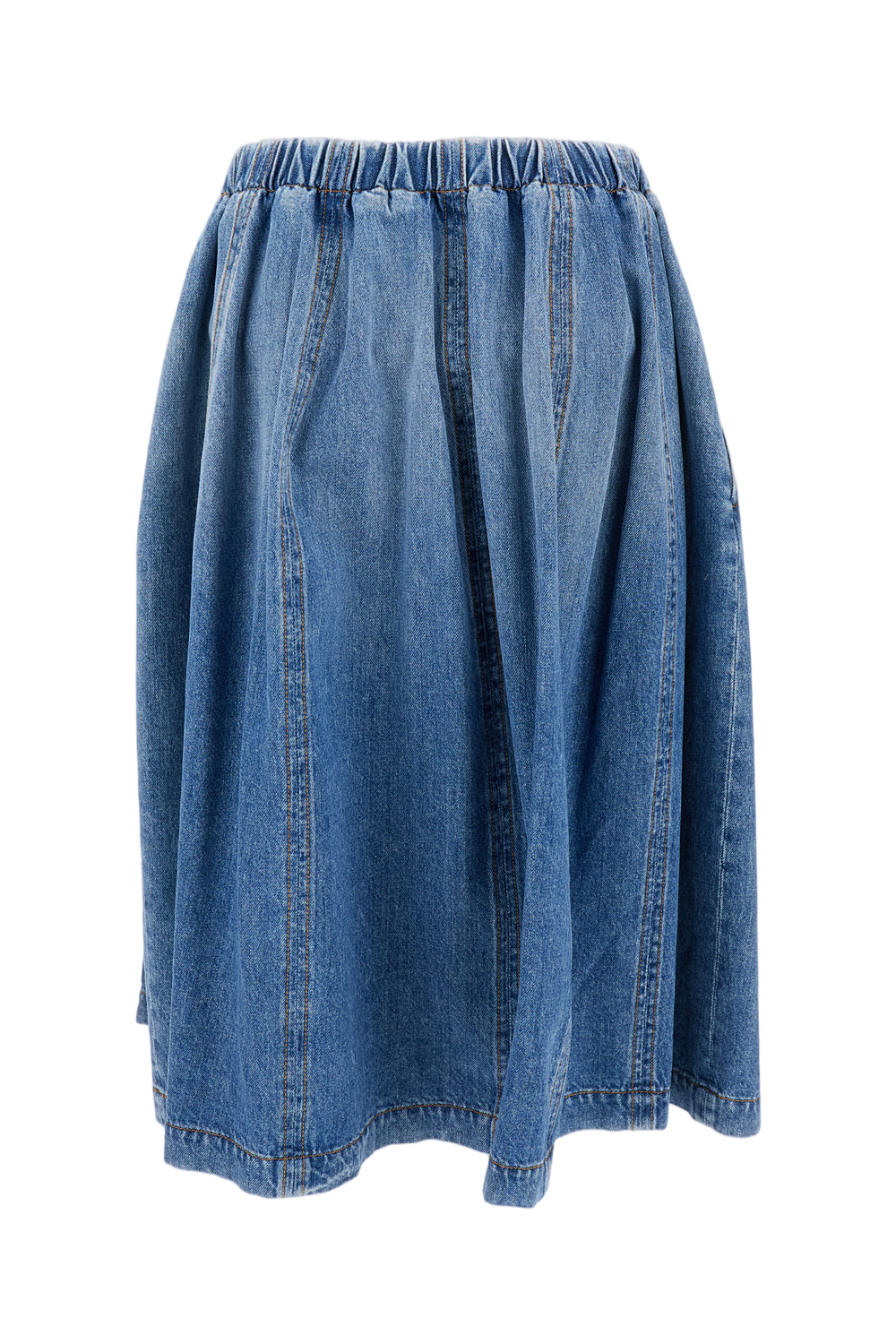 Pleated Denim Midi Skirt