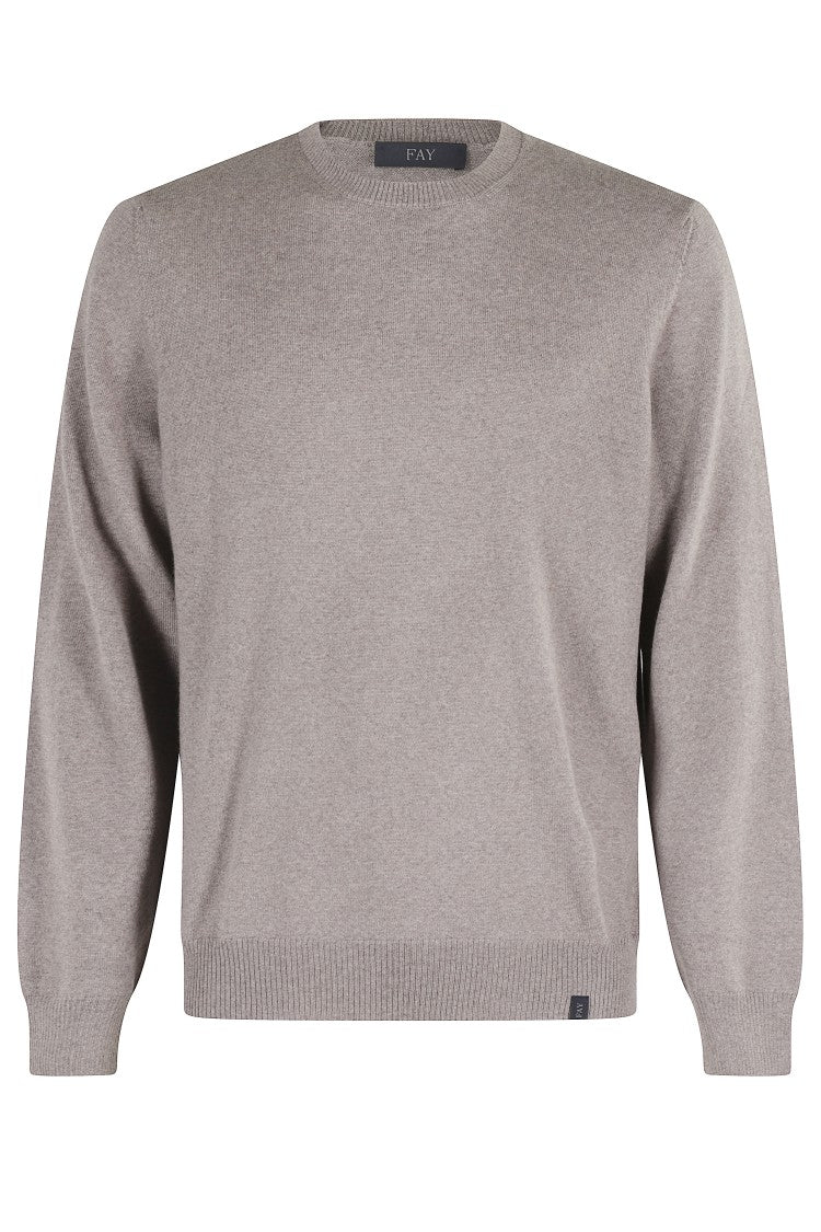 Sweter wełniany z okrągłym dekoltem, jasne khaki