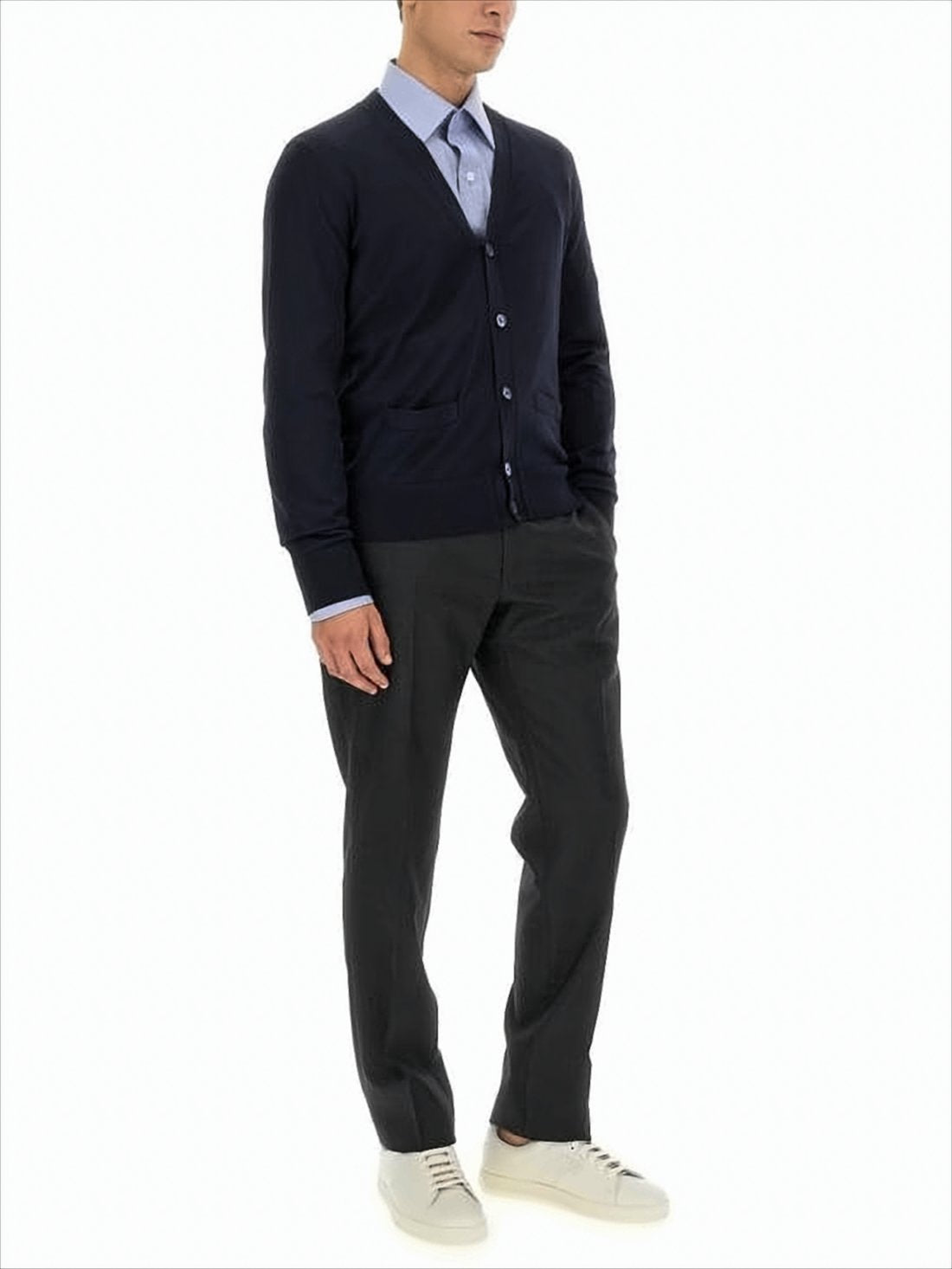 Classic Deep V-Neck Cardigan with Button-Down Front