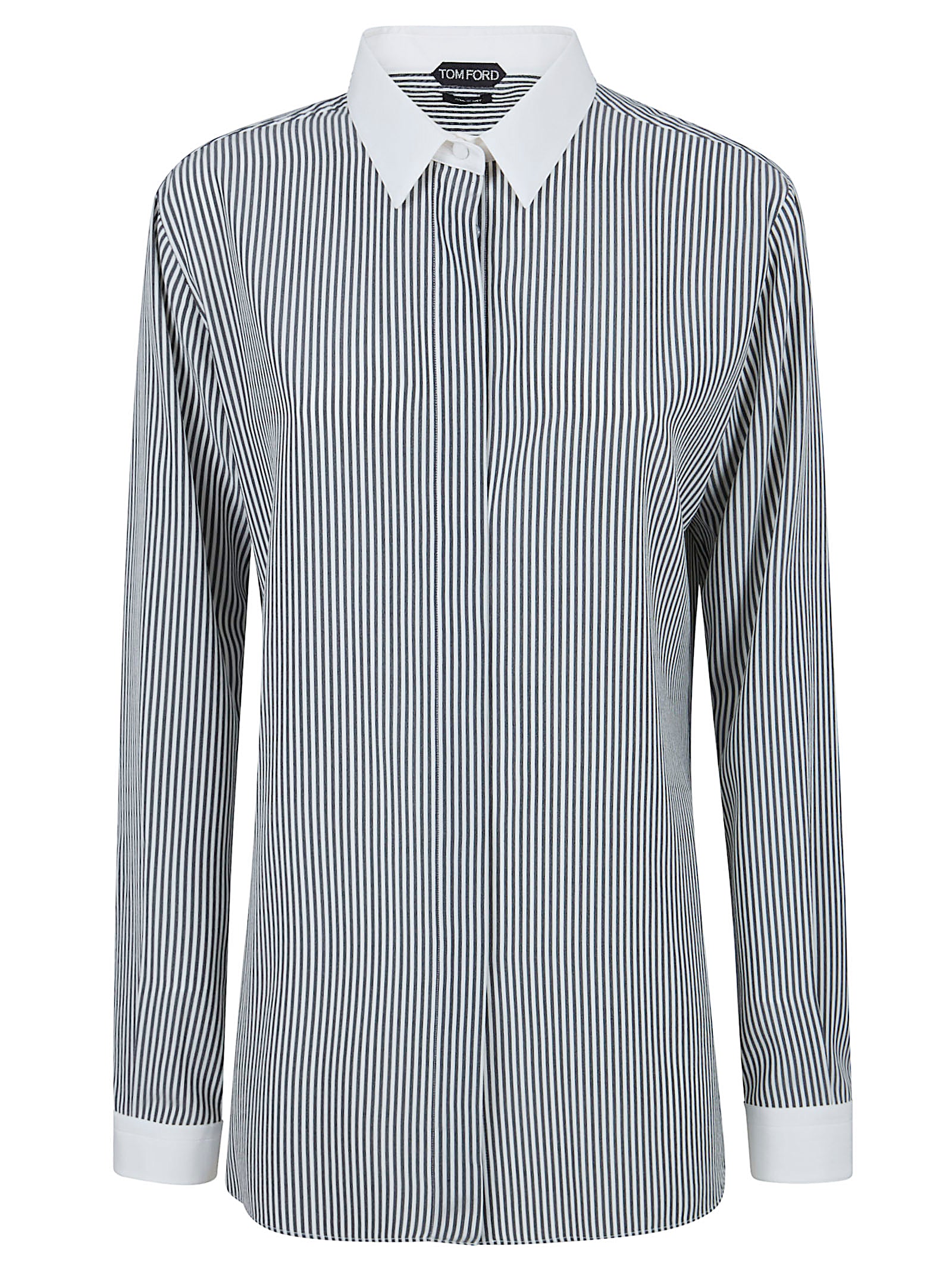 Silk Shirt with Vertical Stripes and Contrasting Details