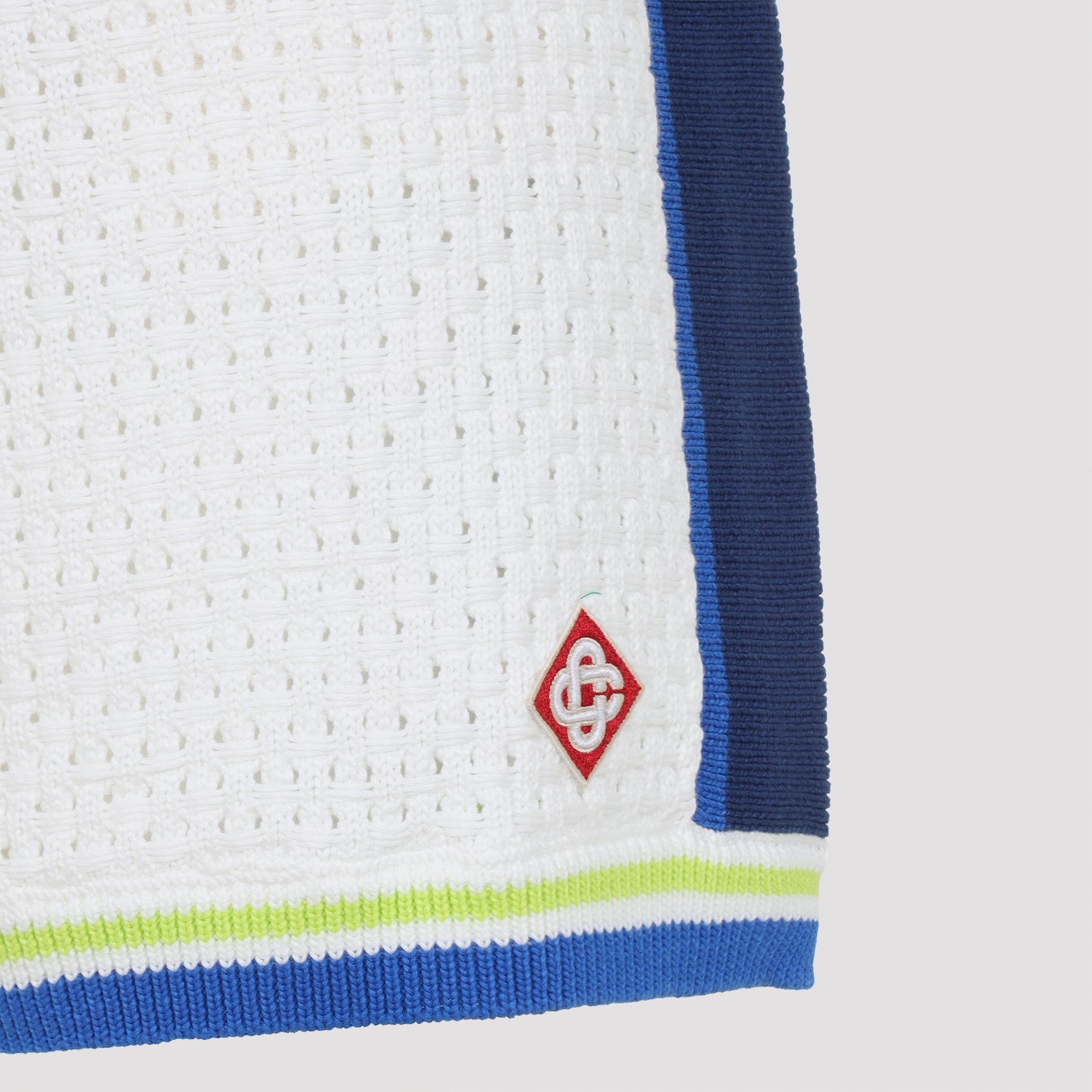 Perforated Knit Bermuda Shorts With Contrasting Stripes