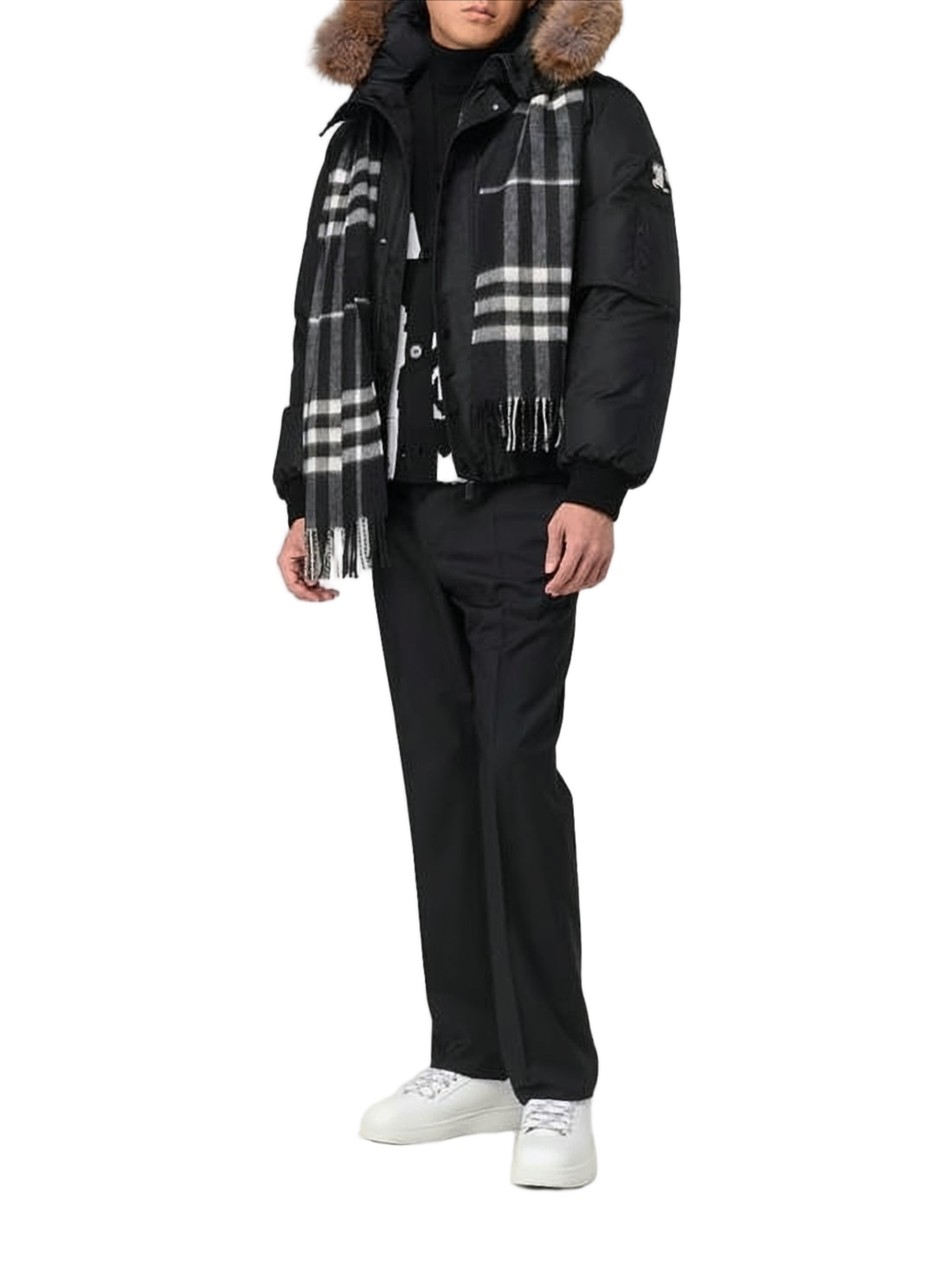 Insulated Black Padded Jacket with Fur-Trimmed Hood