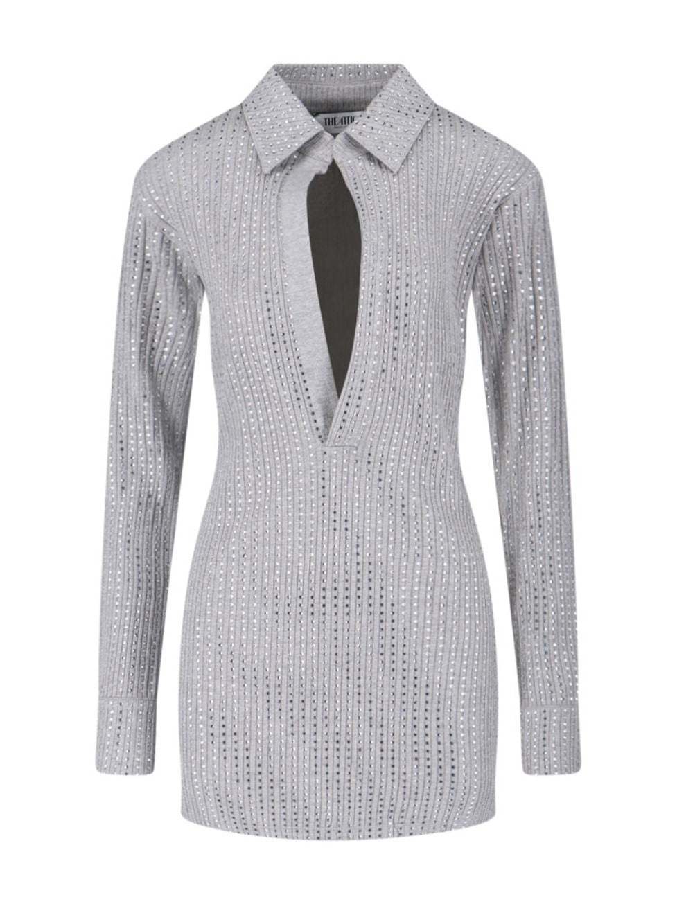 Fitted Grey Mini Dress With Reflective Embellishments