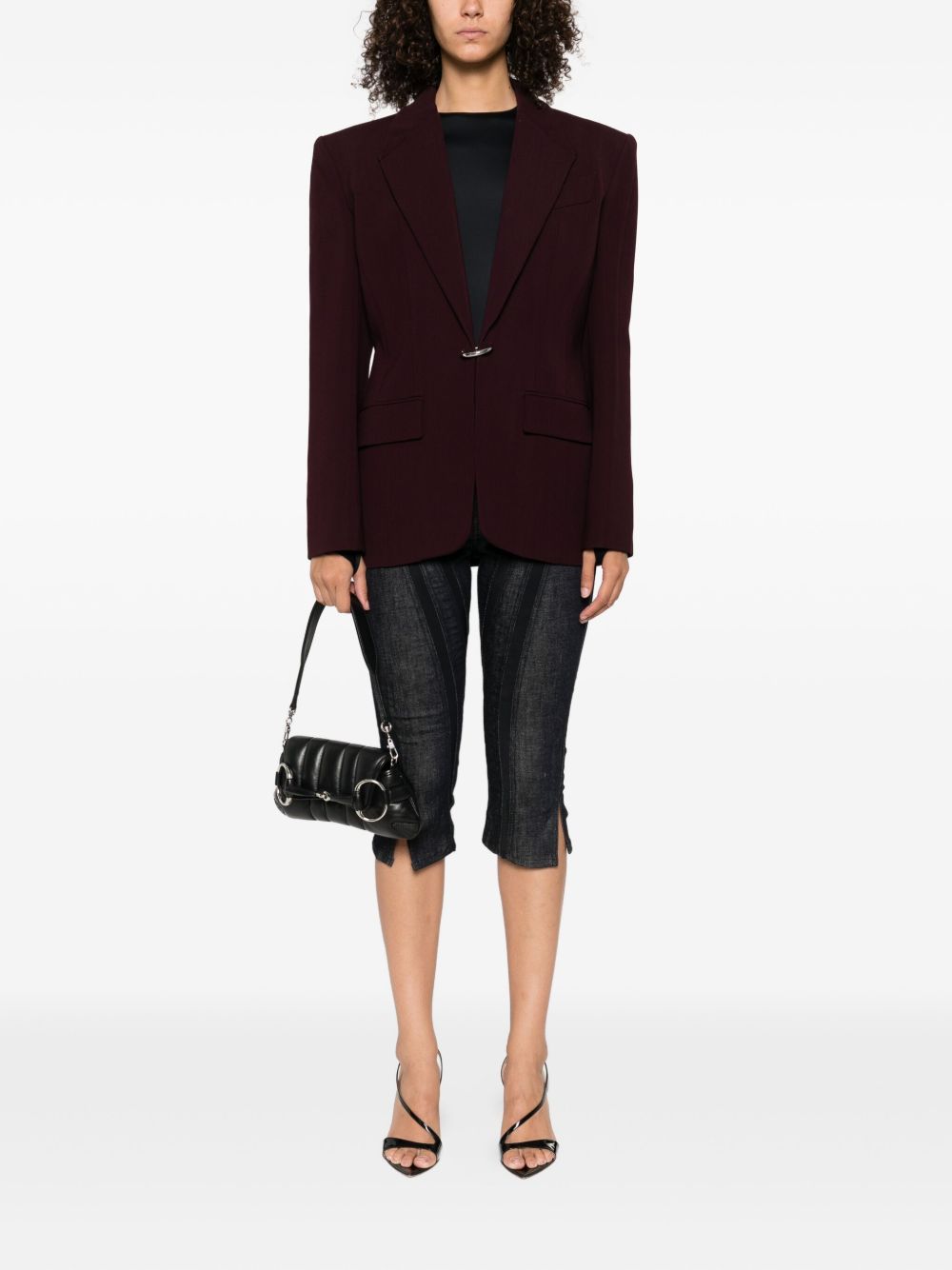 Burgundy Tailored Blazer with Metallic Button Closure