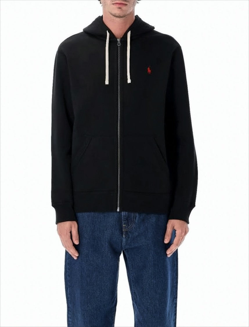 Zip-Up Hoodie with Contrast Drawstrings and Embroidered Logo