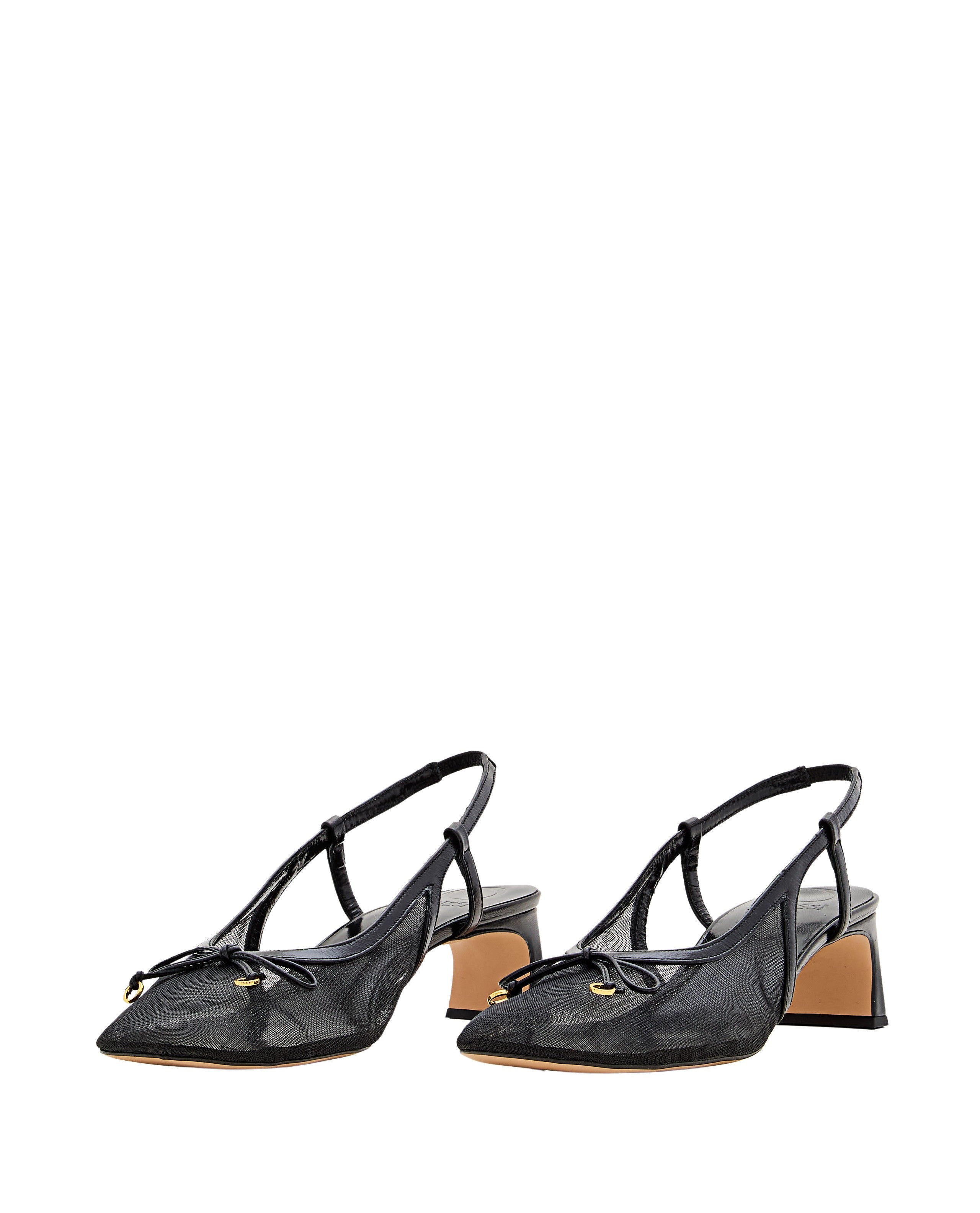 Modern Mesh Slingback Shoes With Bow Detail