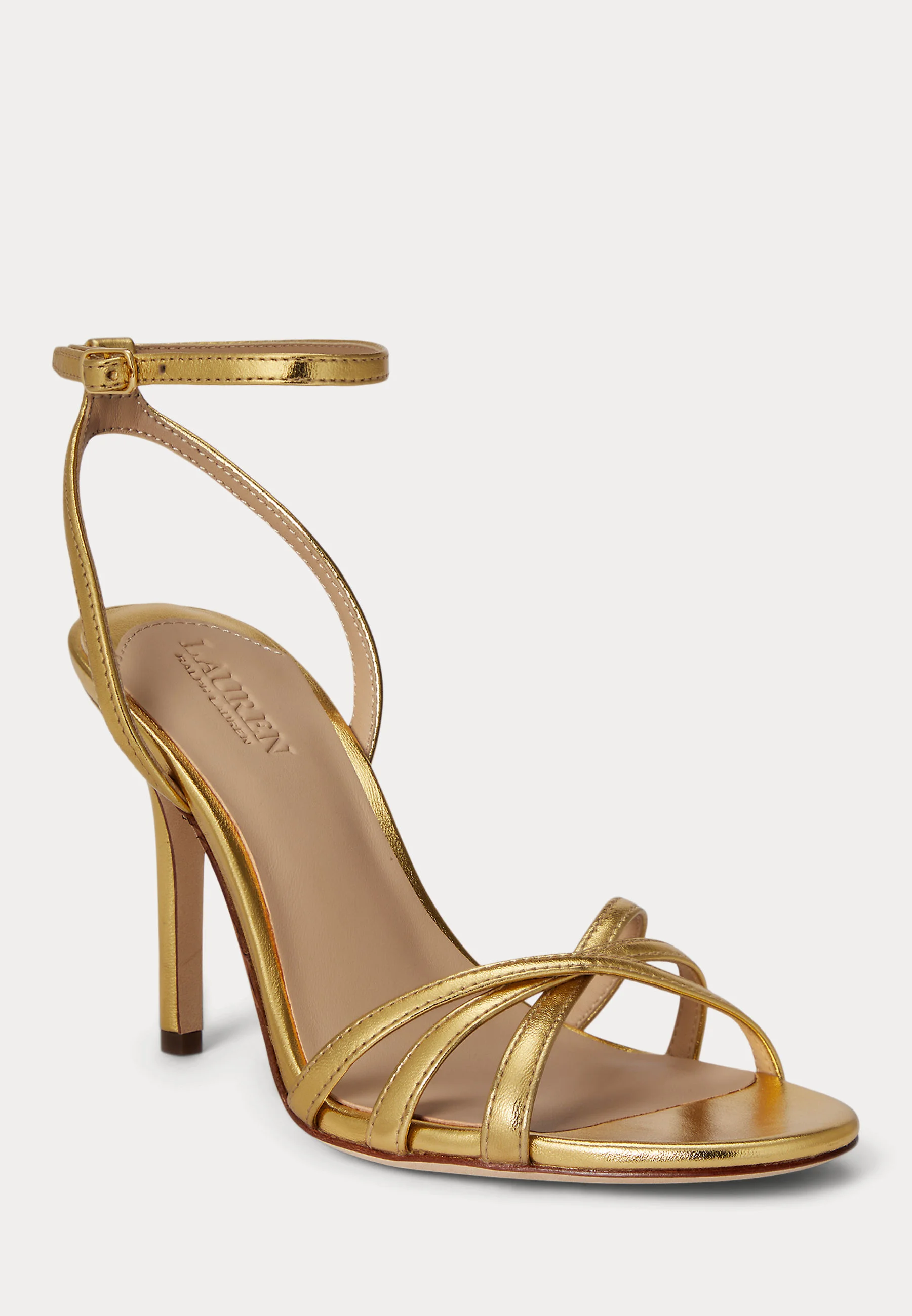 Slim Metallic Gold Sandal with Ankle Wrap