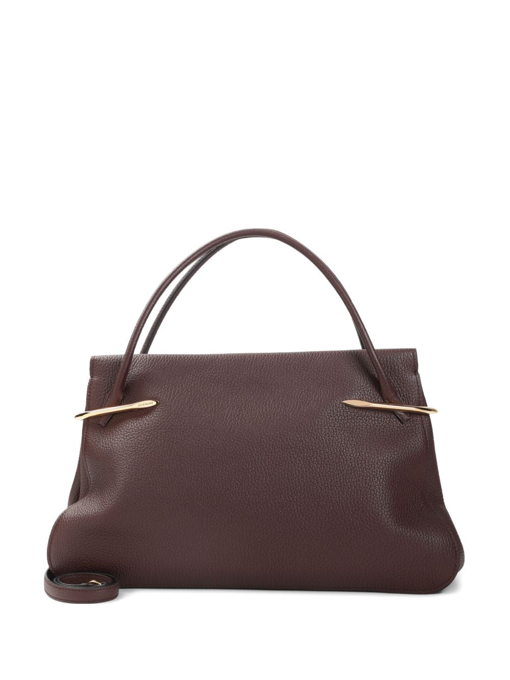 Textured Brown Handbag With Gold-Tone Accents