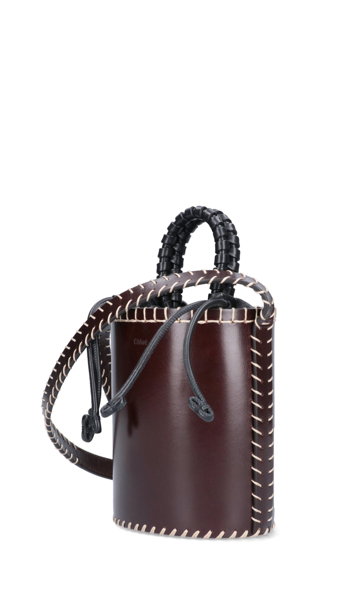 Brown Structured Leather Whipstitch Handbag