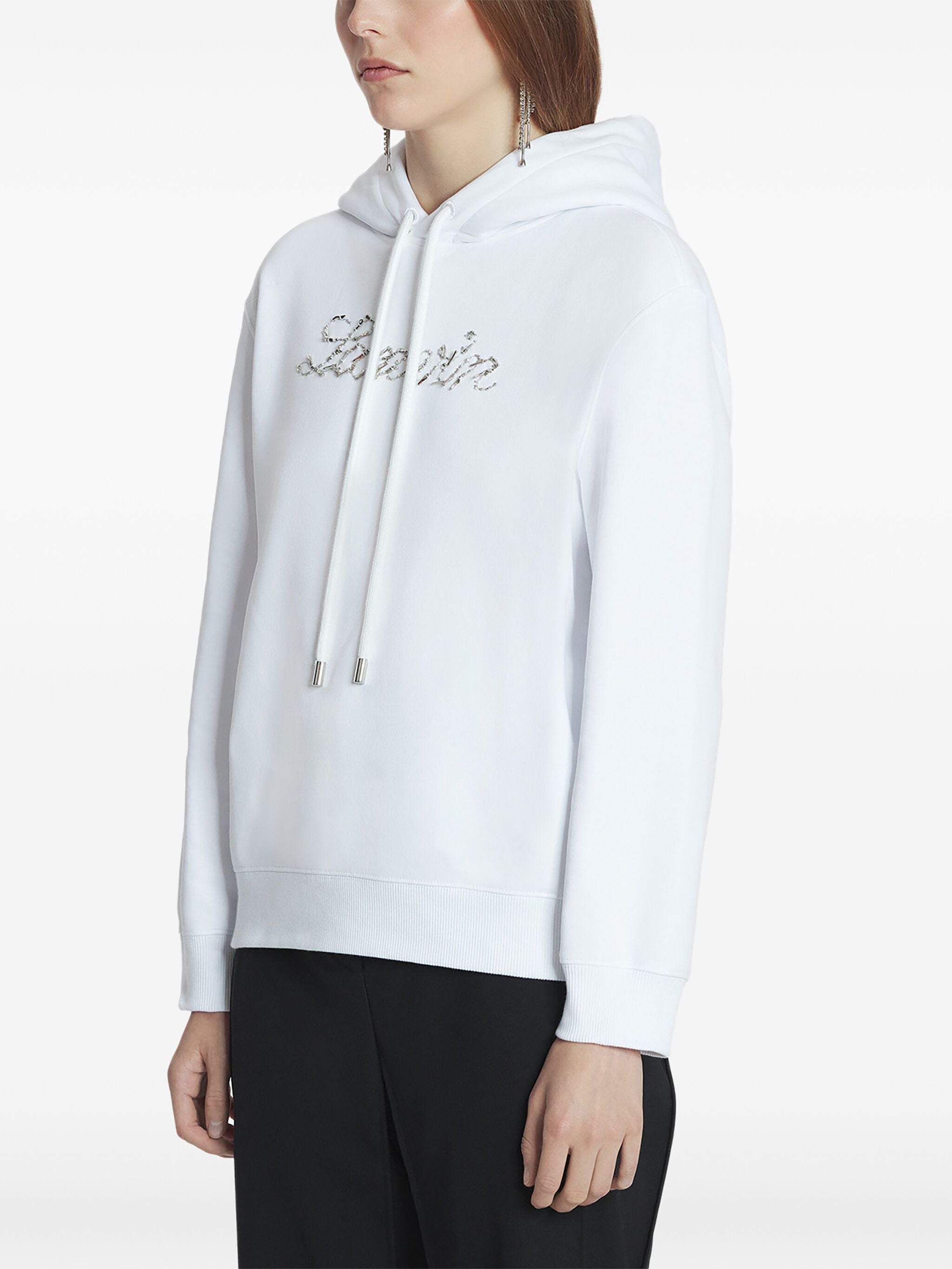 White Hoodie Logo Manuscrit Sequined Hoodie
