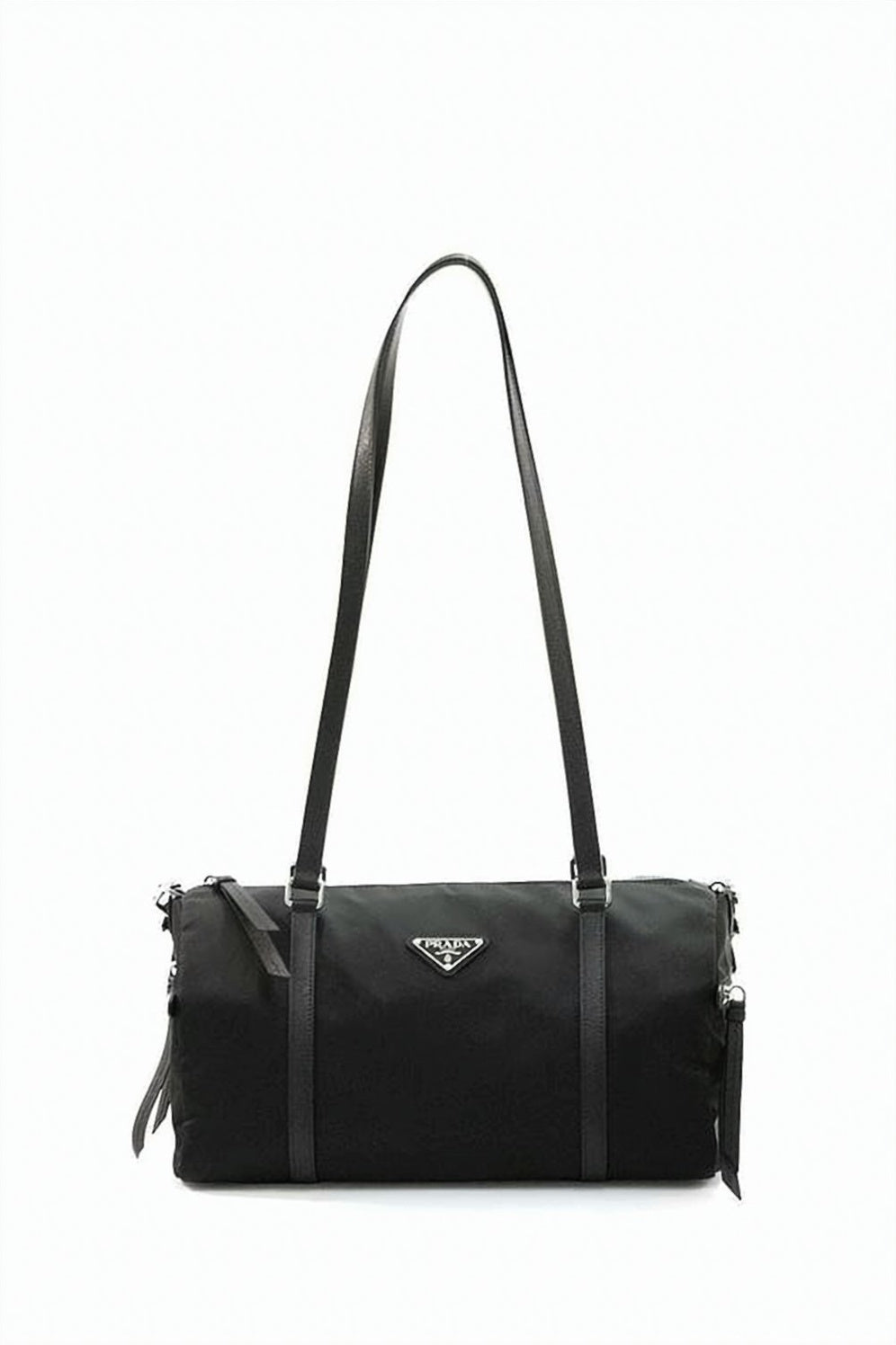 Cylindrical Black Shoulder Bag With Triangular Logo