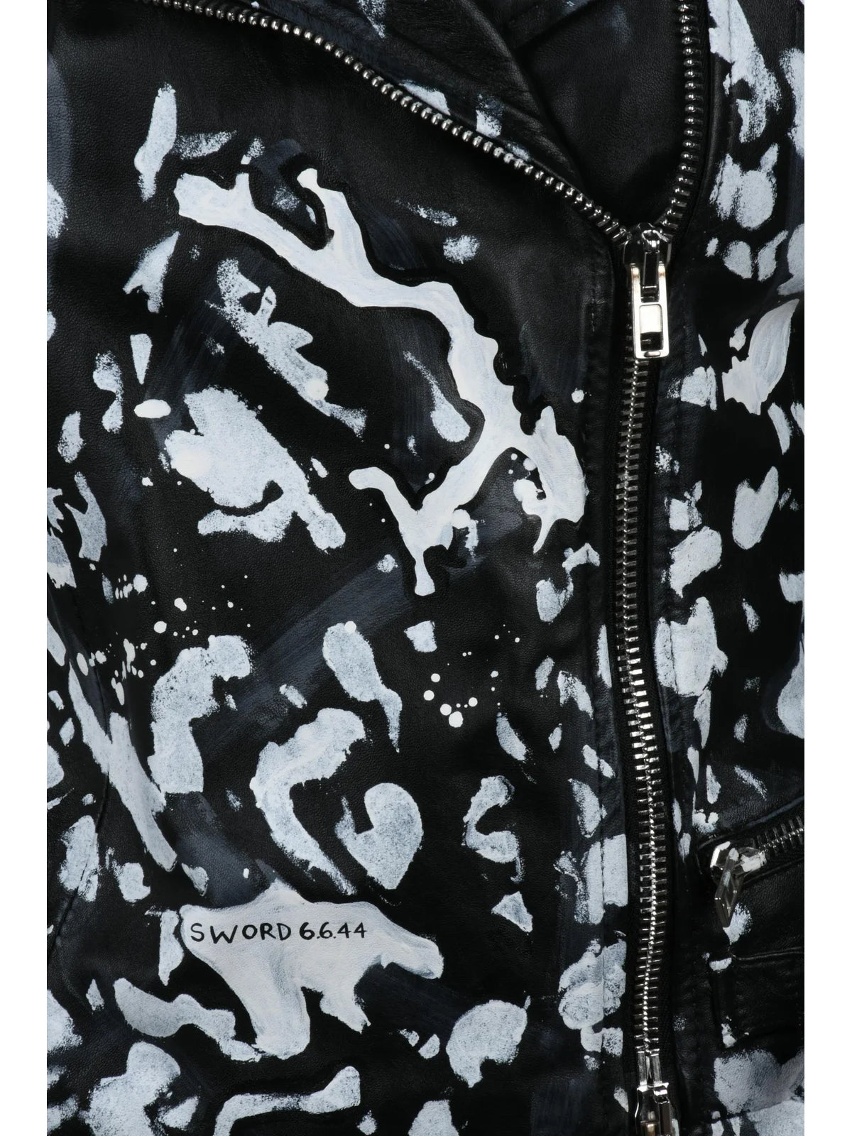 Leather Biker Jacket - Black/White