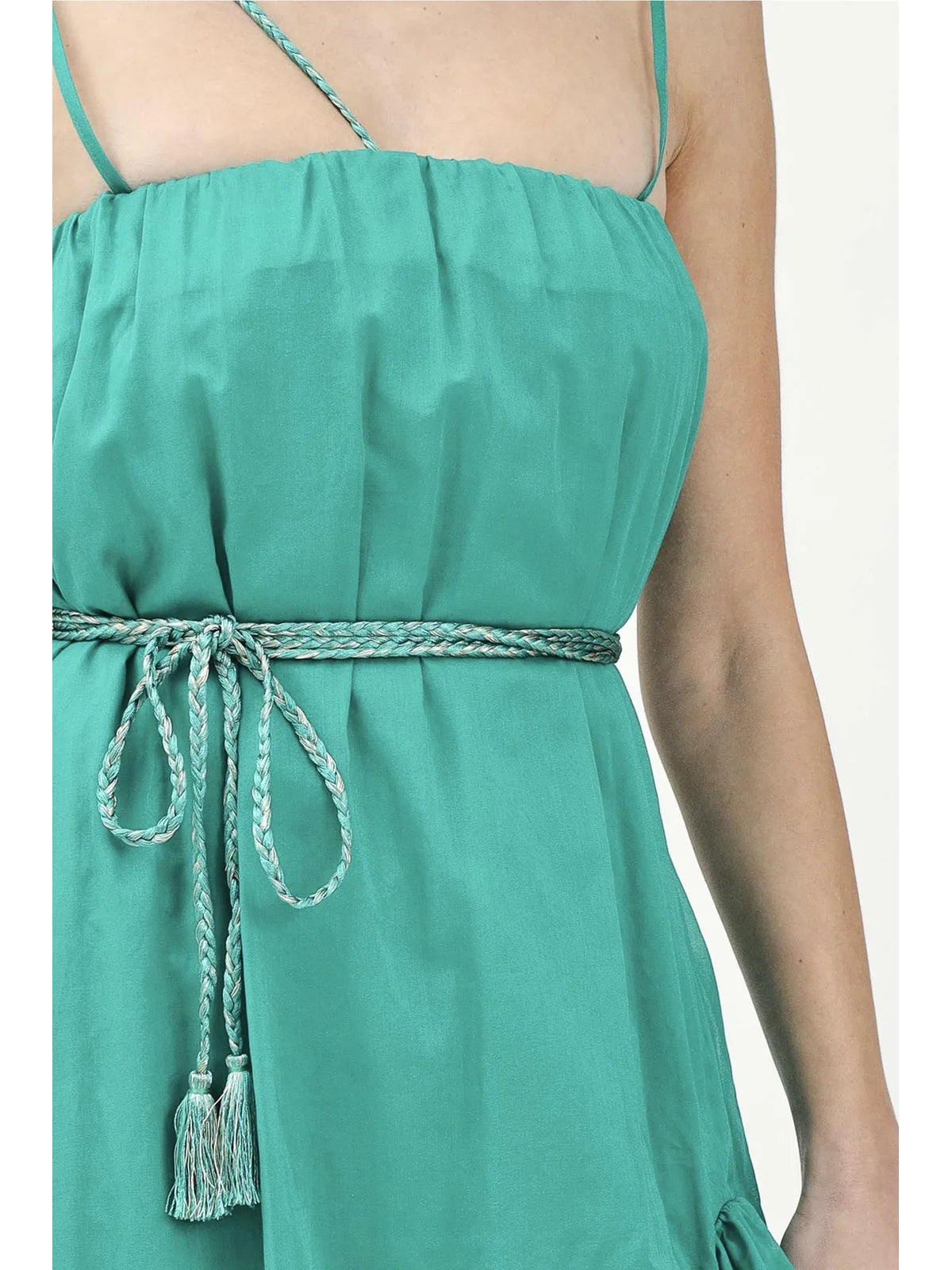 Green Cotton Gauzed Long Dress