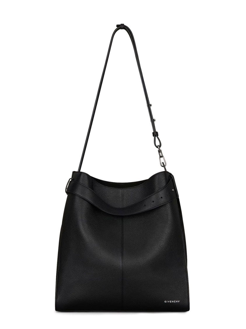 Structured Black Calf Leather Shoulder Bag