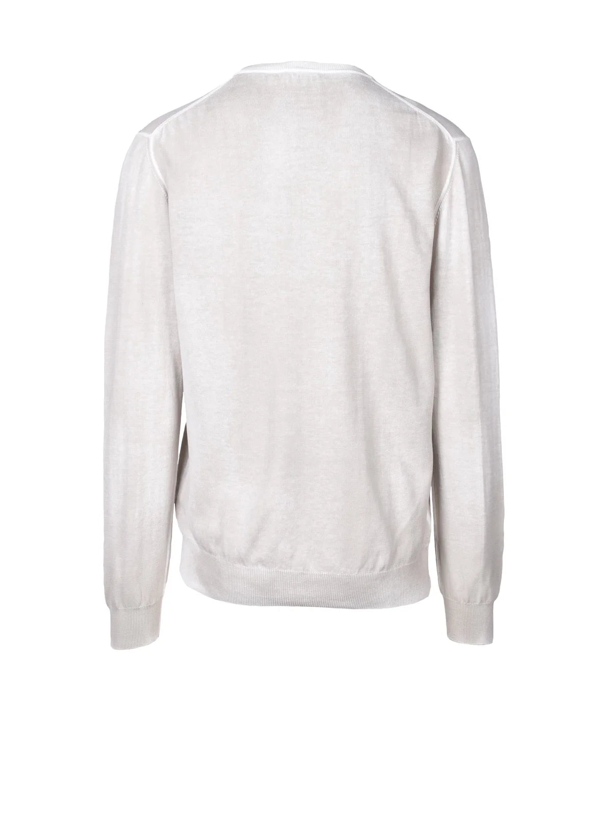 Beige V-Neck Sweater With Ribbed Cuffs And Hem