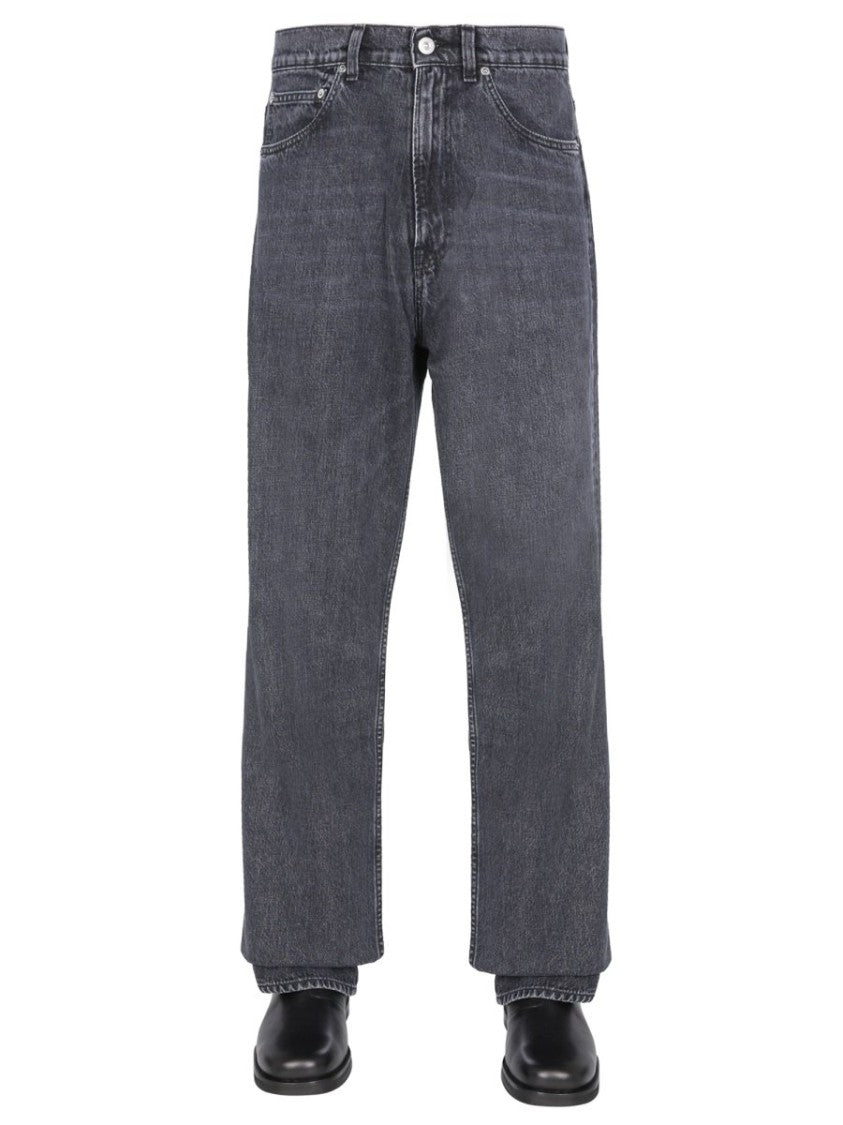 Relaxed Fit Black Denim Pants with Five-Pocket Design