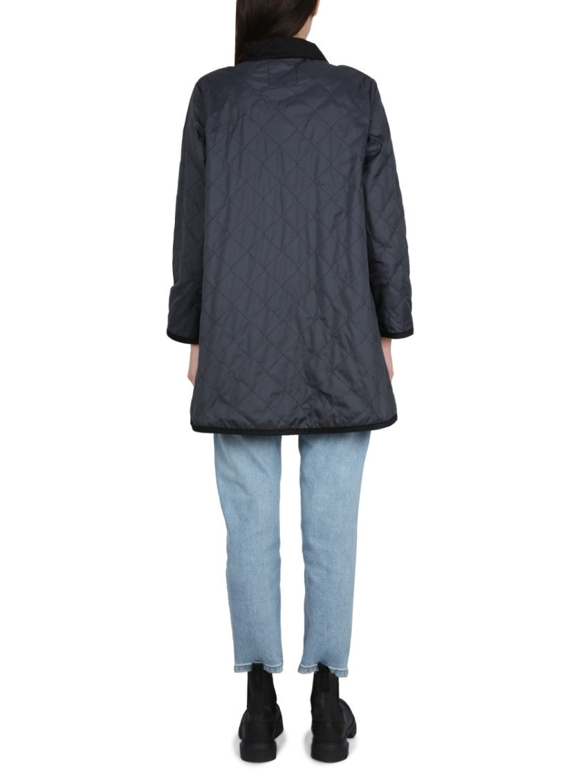 Quilted Nylon Jacket With Velvet Collar