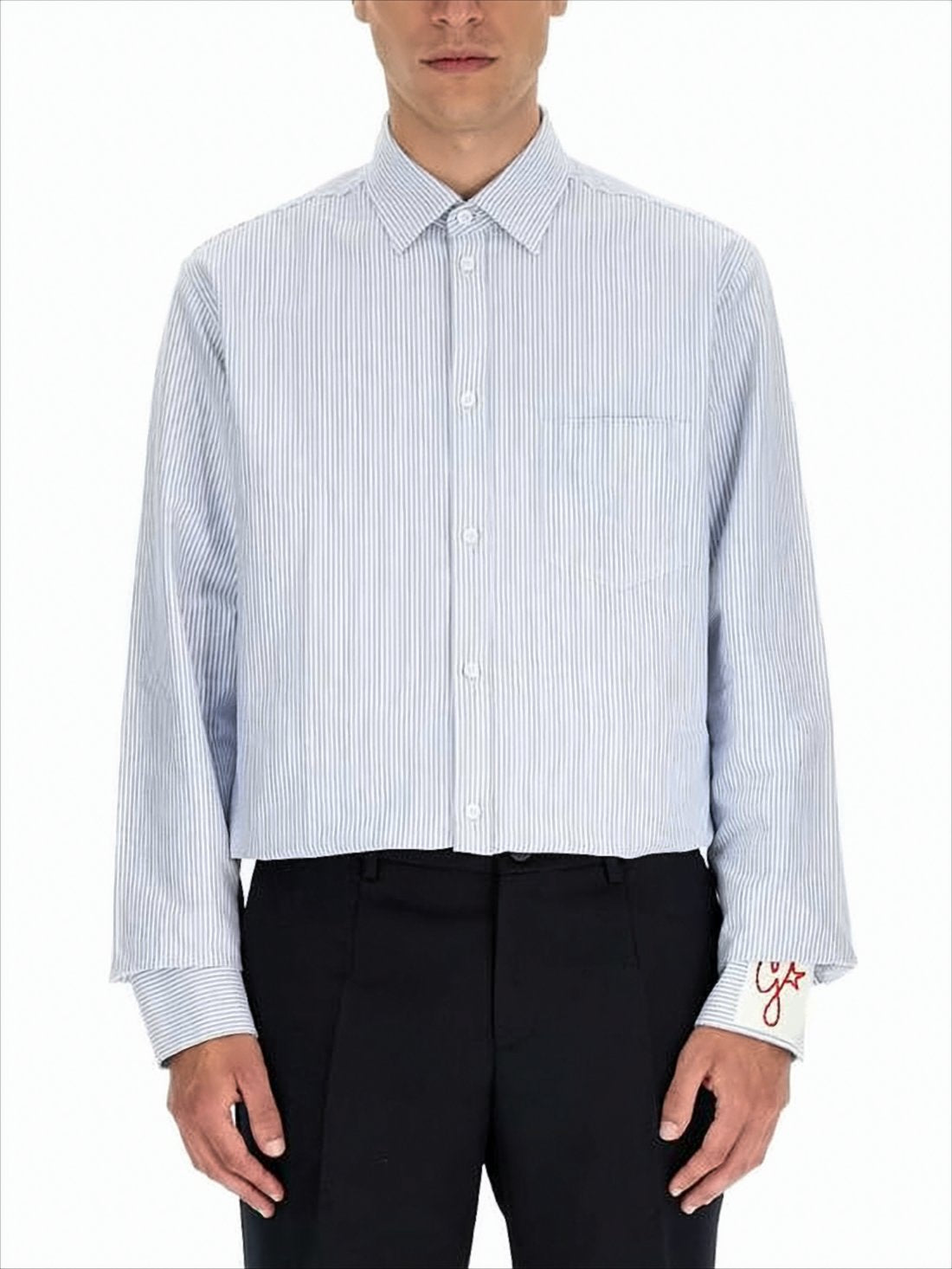Cropped Long-Sleeve Shirt with Classic Collar