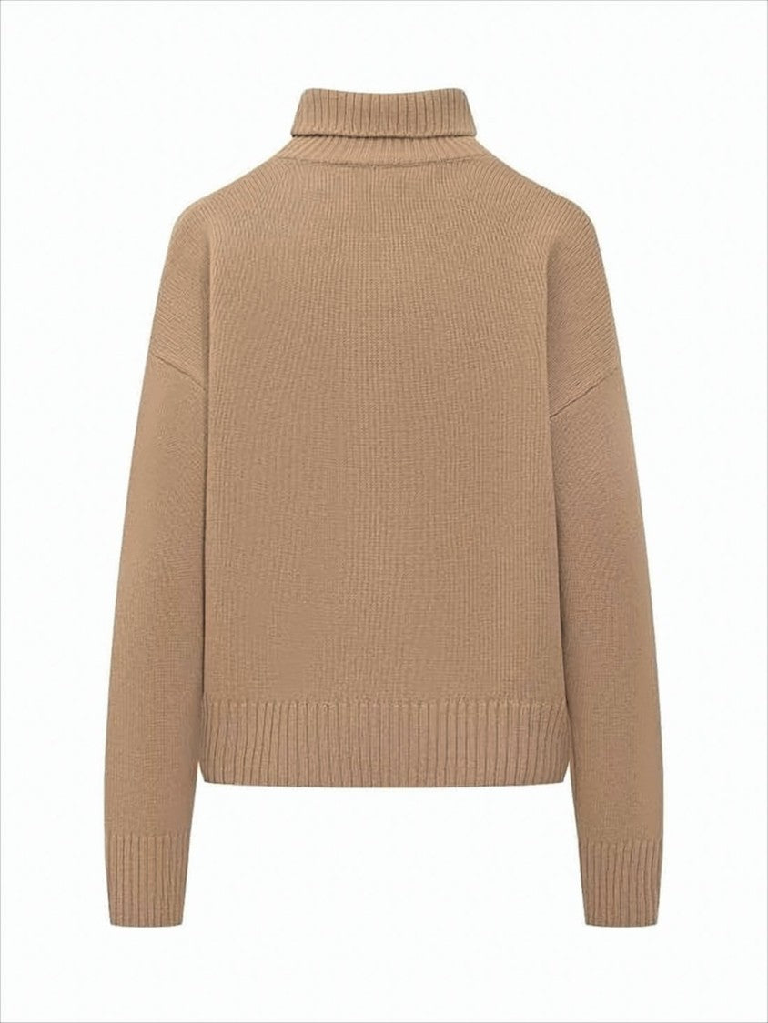 Ribbed Knit Turtleneck Sweater With Embroidered Heart Logo