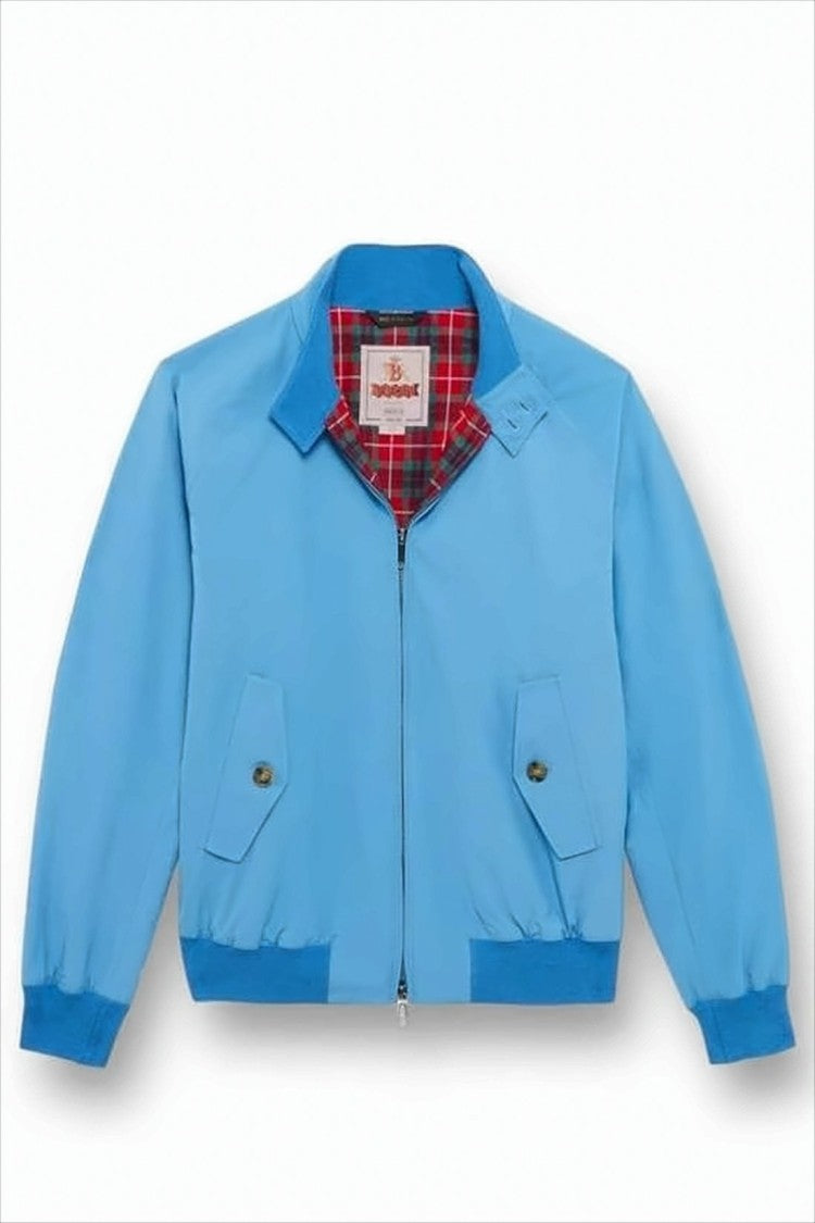 Sky Blue Lightweight Baracuta Jacket With Distinctive Tartan Lining