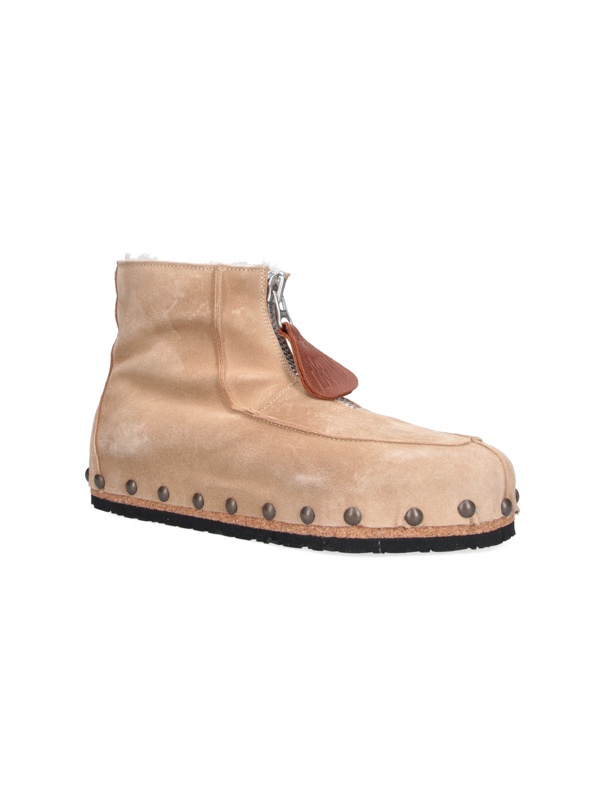 Tan Studded Leather High-Top Boots