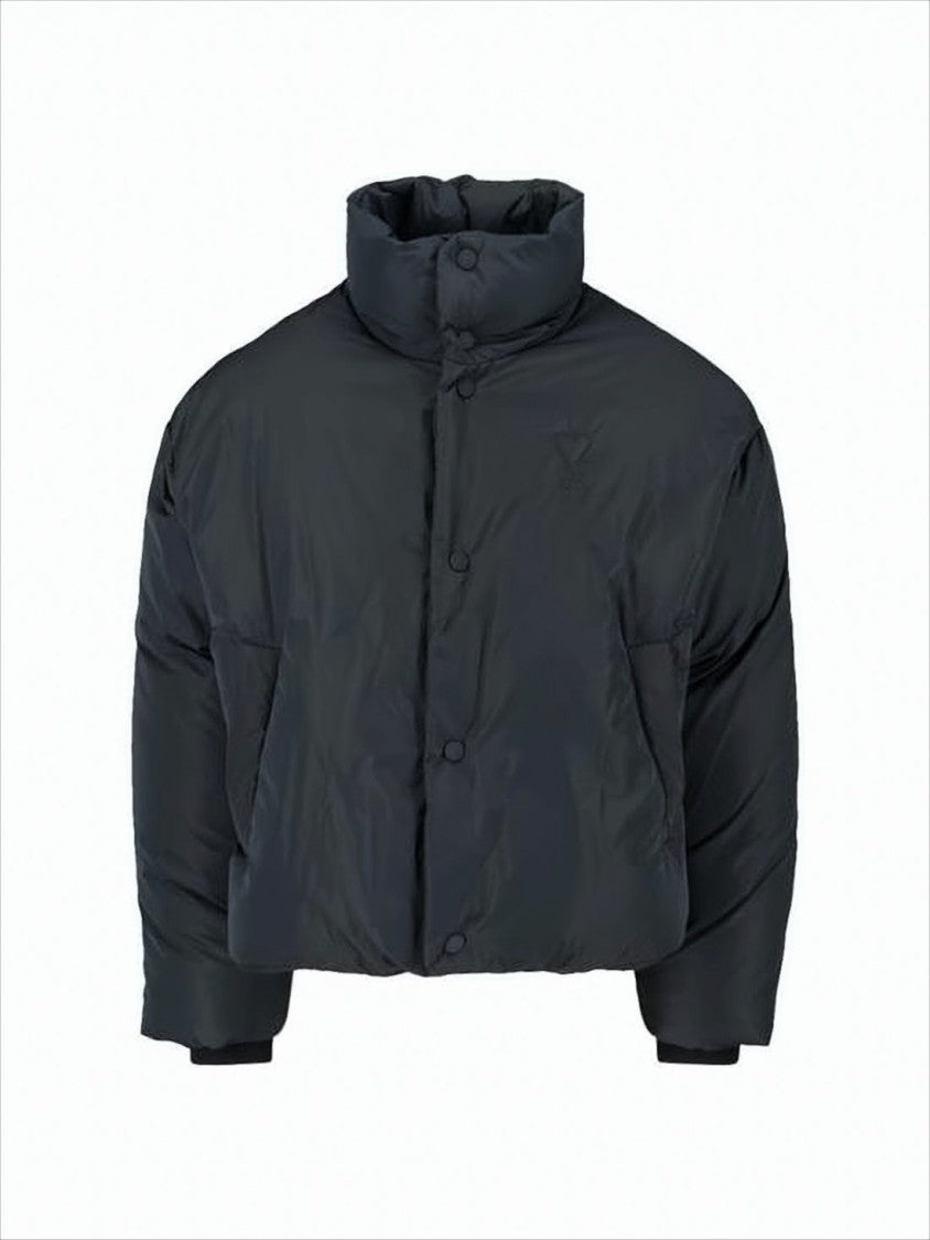 Cropped Padded Jacket With High Collar And Embroidered Detail